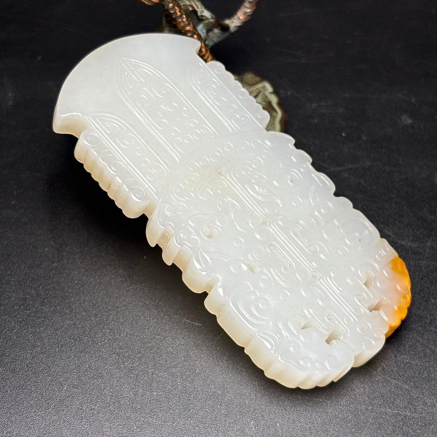 A0616 Chinese Natural Hetian Jade Low Relief Beast Face Axe Pendant