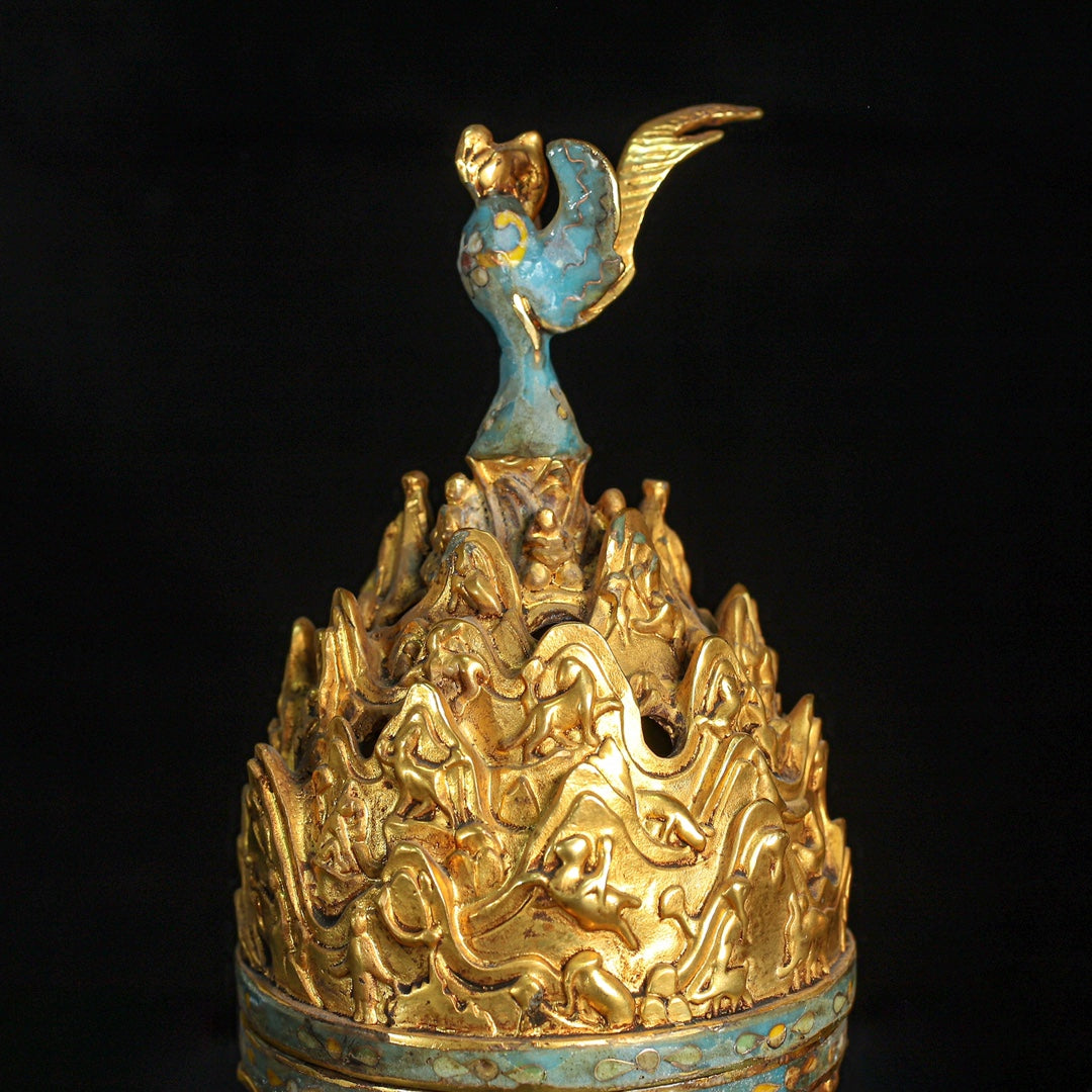 A0618 Vintage Chinese Gilt Gold Copper Cloisonne Incense Burner