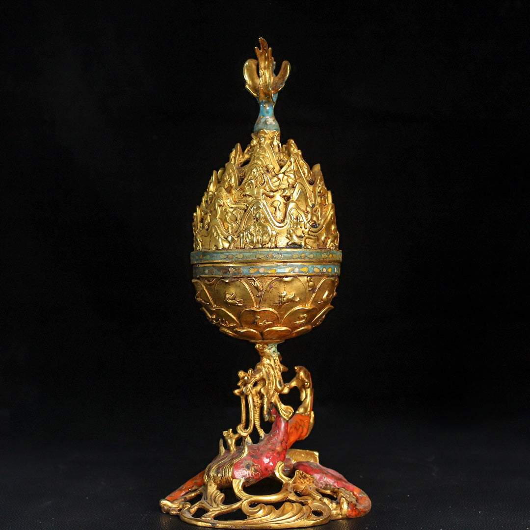 A0618 Vintage Chinese Gilt Gold Copper Cloisonne Incense Burner
