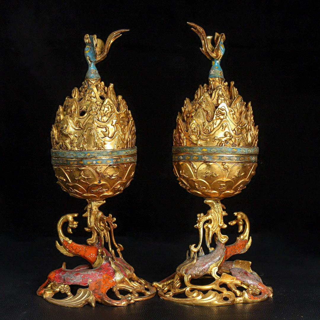 A0618 Vintage Chinese Gilt Gold Copper Cloisonne Incense Burner