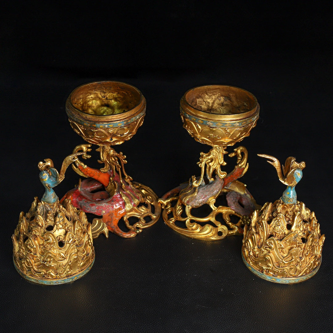A0618 Vintage Chinese Gilt Gold Copper Cloisonne Incense Burner