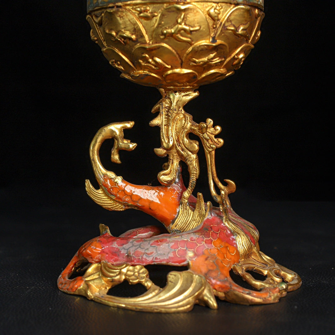 A0618 Vintage Chinese Gilt Gold Copper Cloisonne Incense Burner