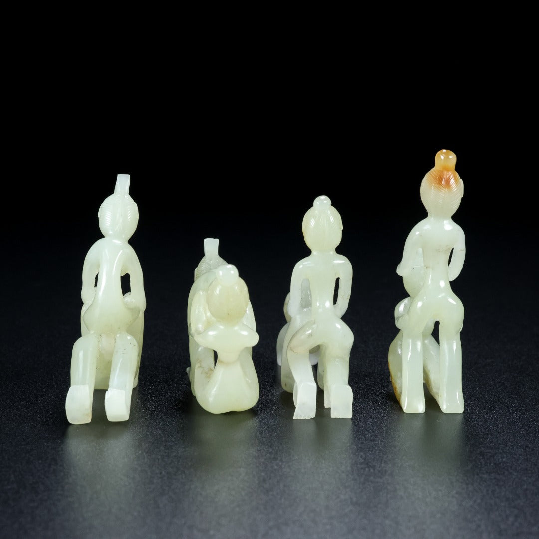 A0623 A Set Four Chinese Hetian Jade Carved Figure Statue