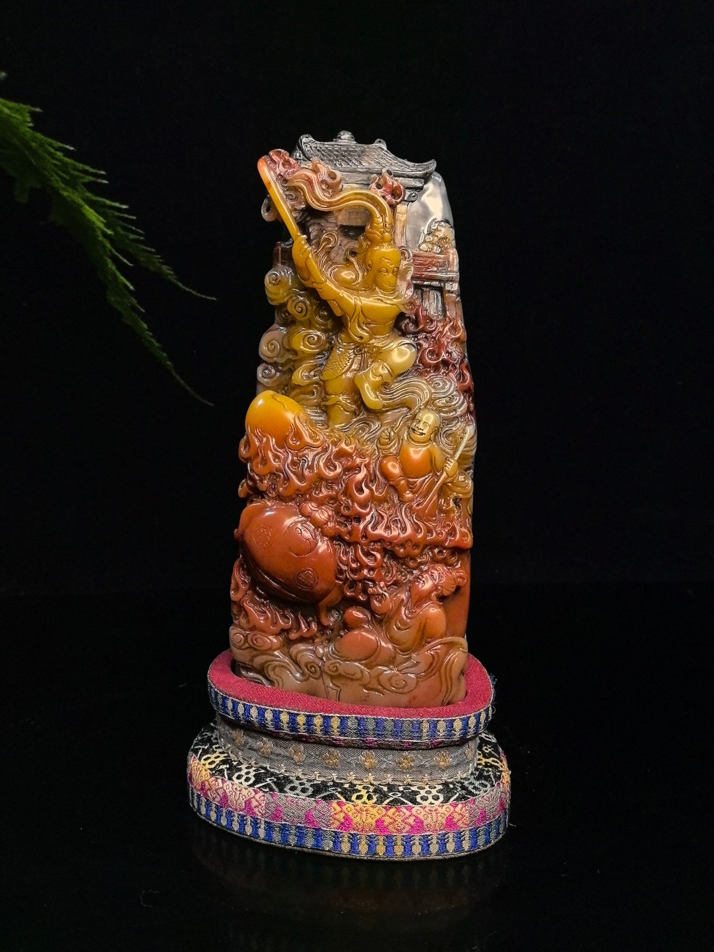 A0629 Vintage Chinese Shoushan Stone Carved Mythical Figure Statue - Sun Wu Kong