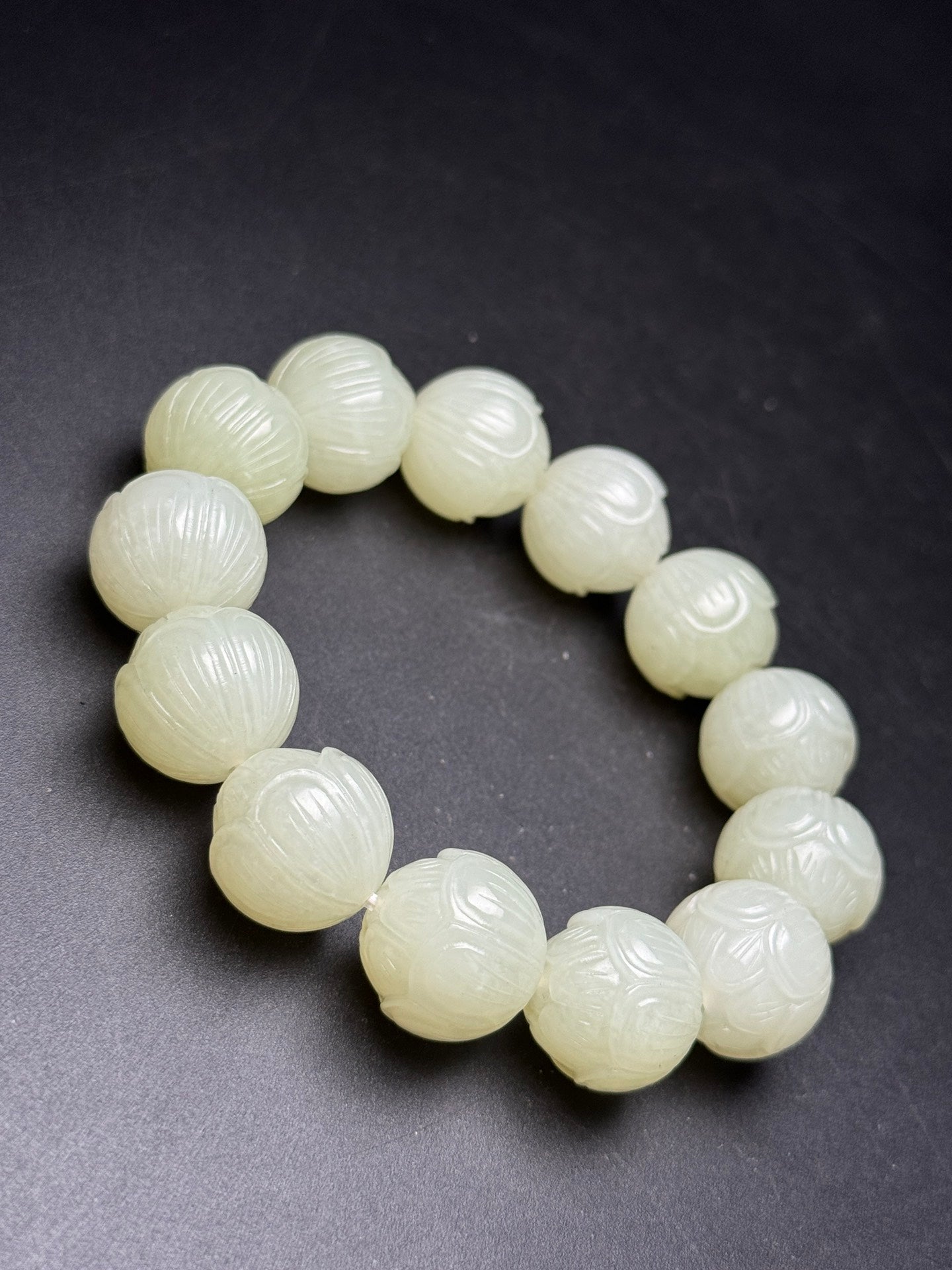 A0630 18mm Chinese Natural Hetian Jade Lotus Flower Beads Bracelet
