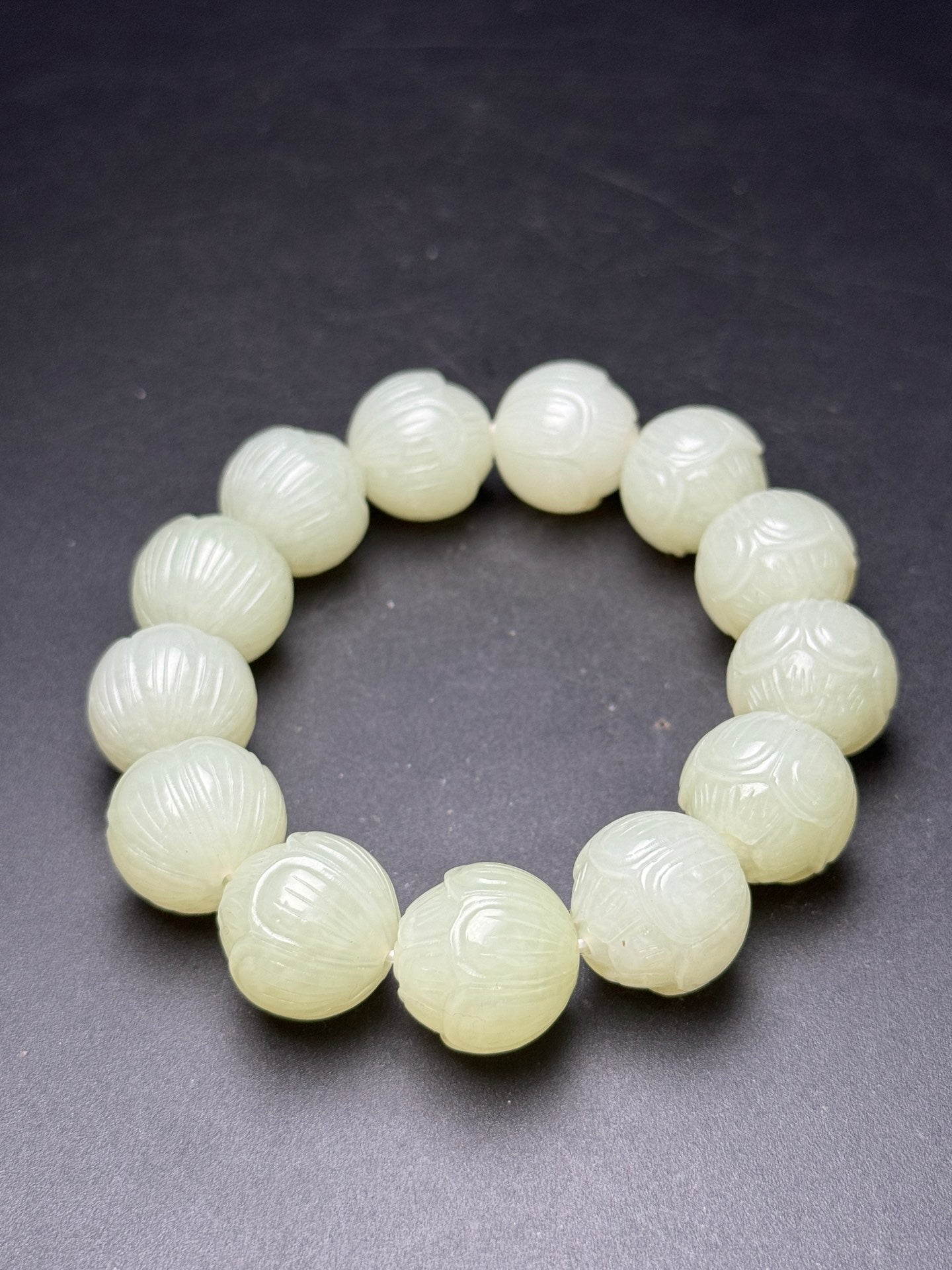 A0630 18mm Chinese Natural Hetian Jade Lotus Flower Beads Bracelet