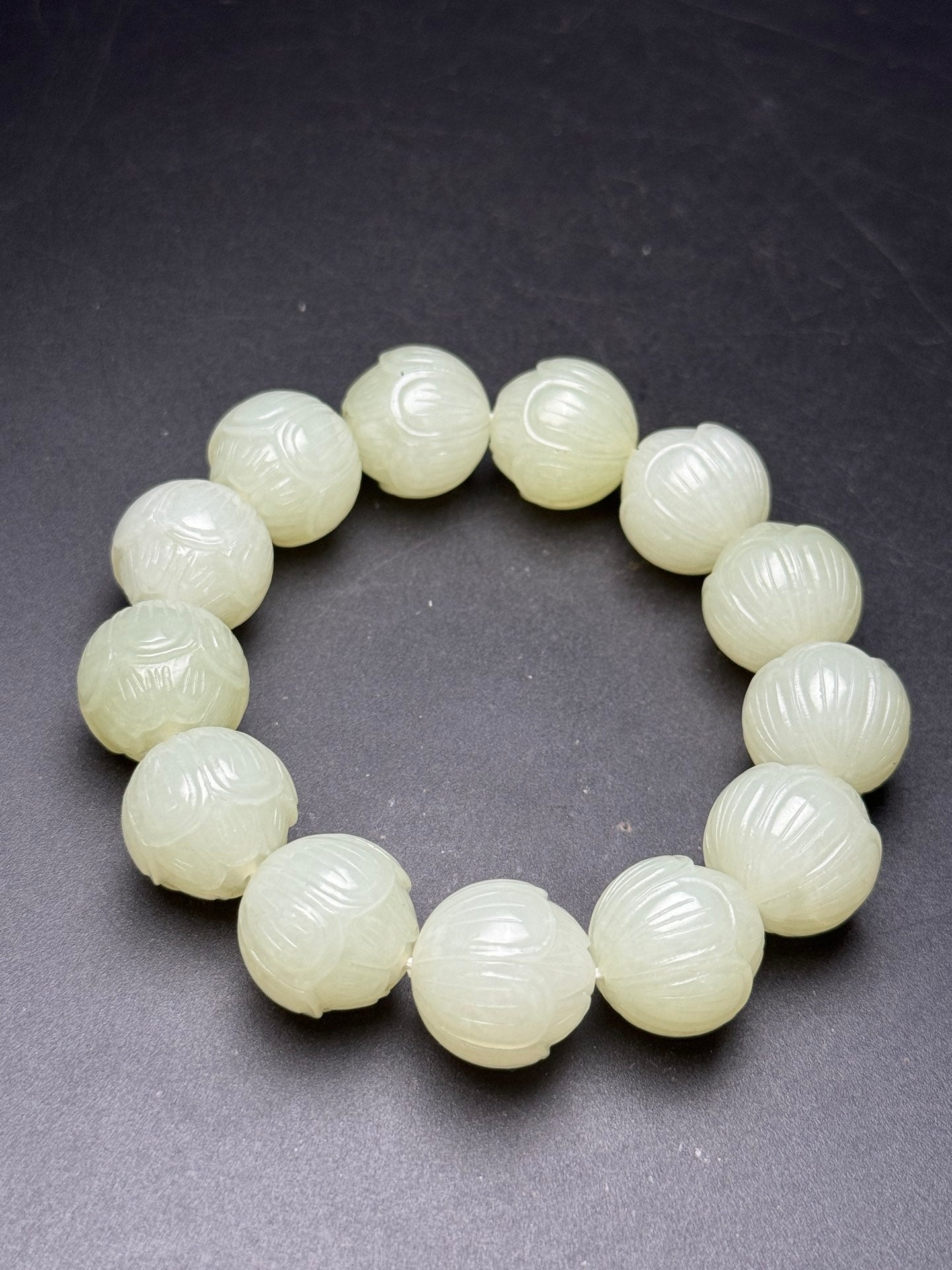 A0630 18mm Chinese Natural Hetian Jade Lotus Flower Beads Bracelet