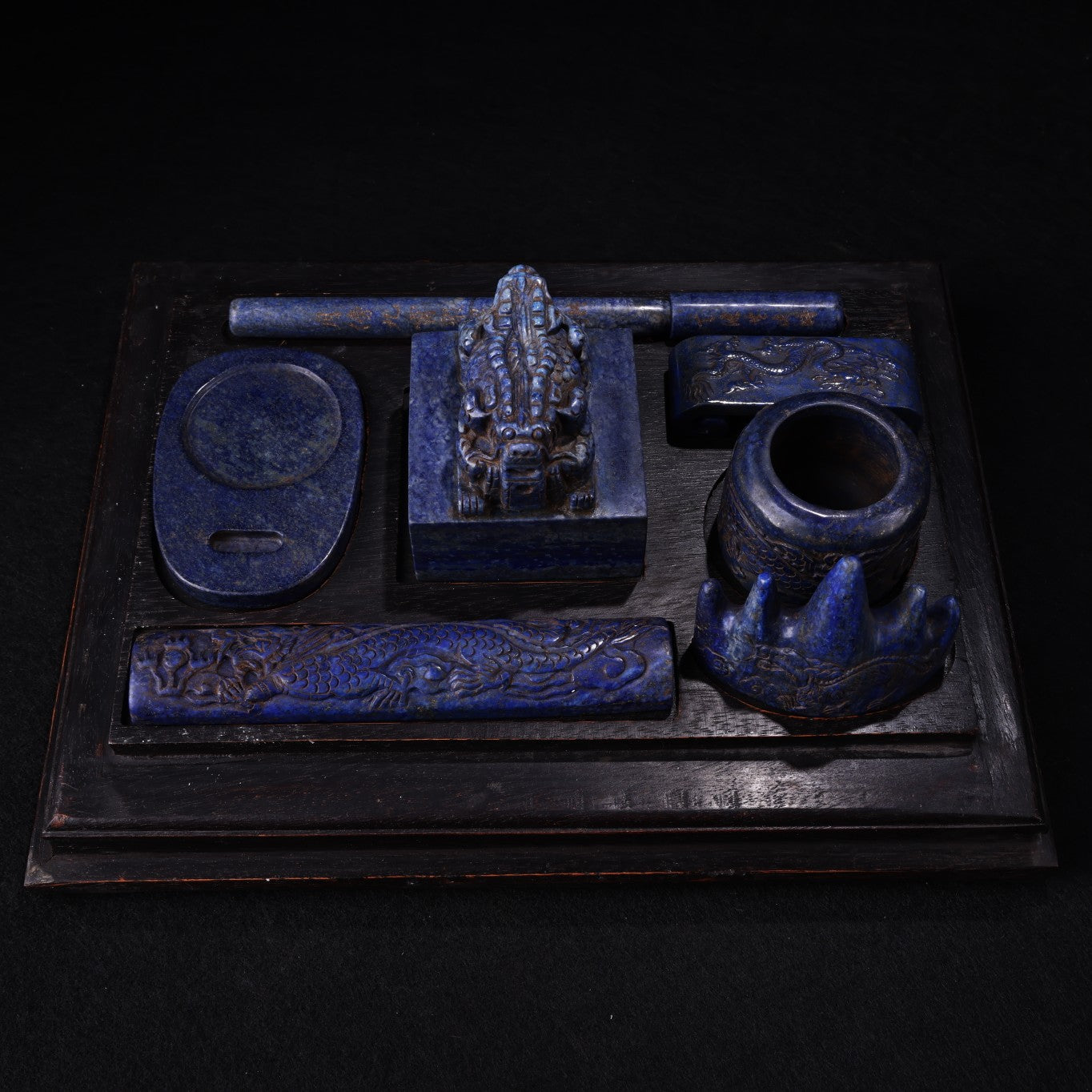 A0631 A Set Vintage Lapis Lazuli Carved Writing Instrumen