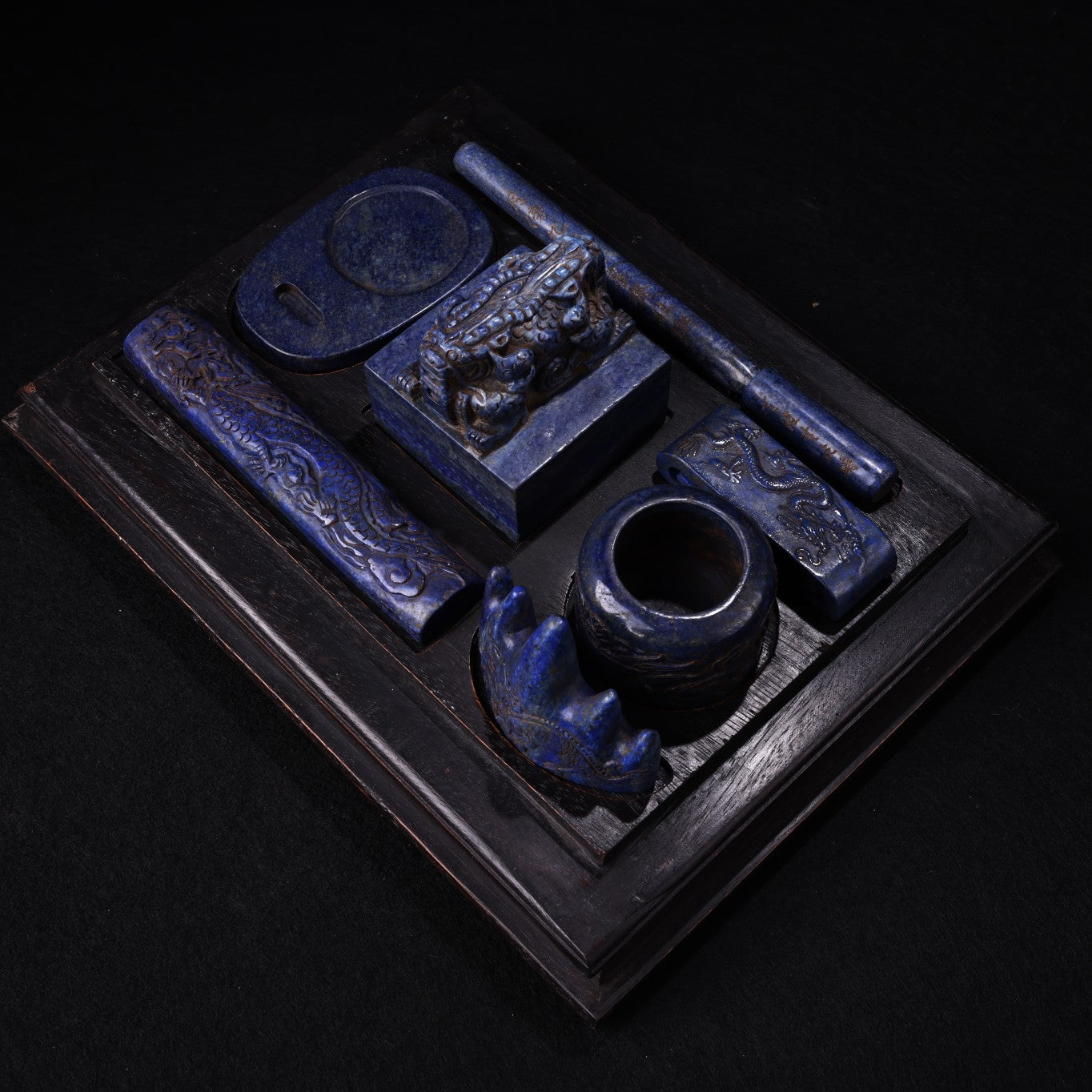 A0631 A Set Vintage Lapis Lazuli Carved Writing Instrumen