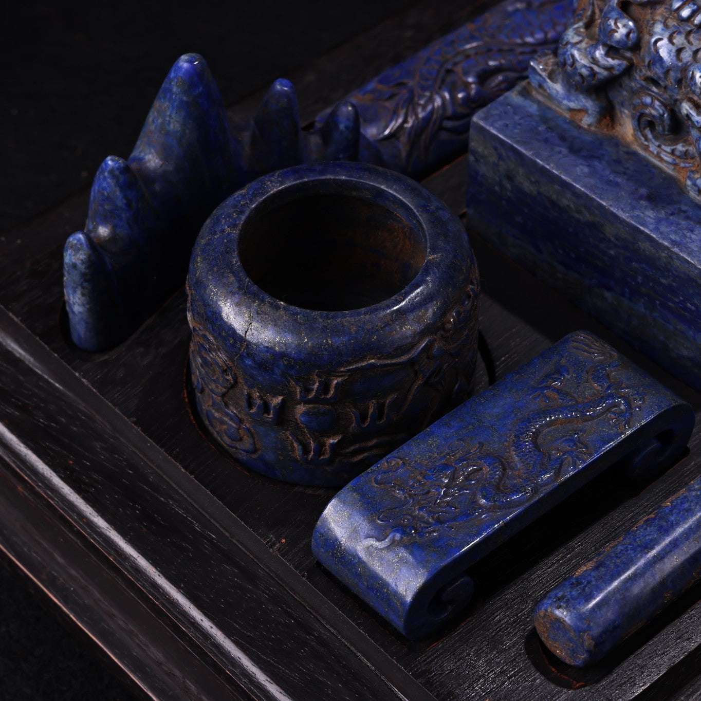 A0631 A Set Vintage Lapis Lazuli Carved Writing Instrumen