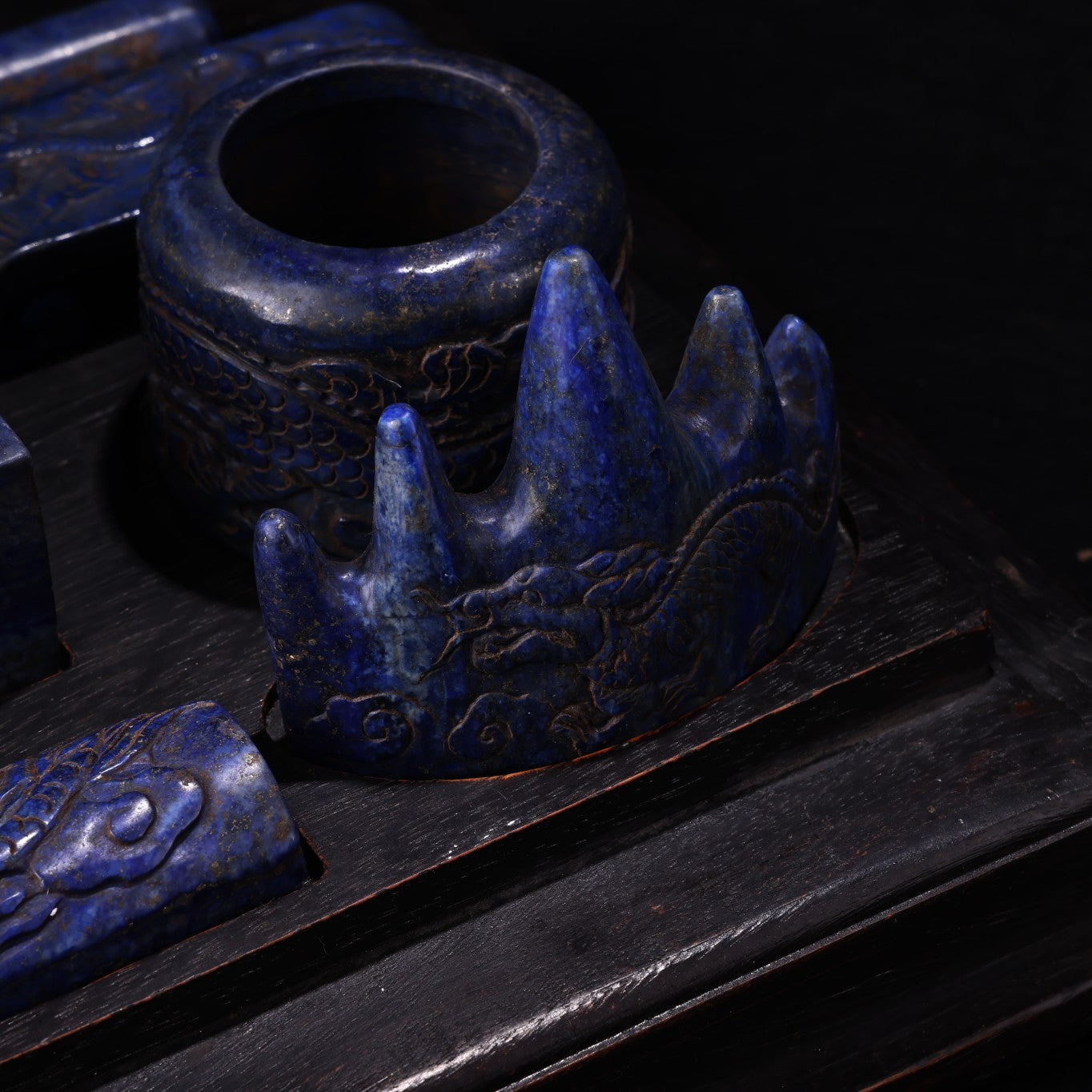 A0631 A Set Vintage Lapis Lazuli Carved Writing Instrumen