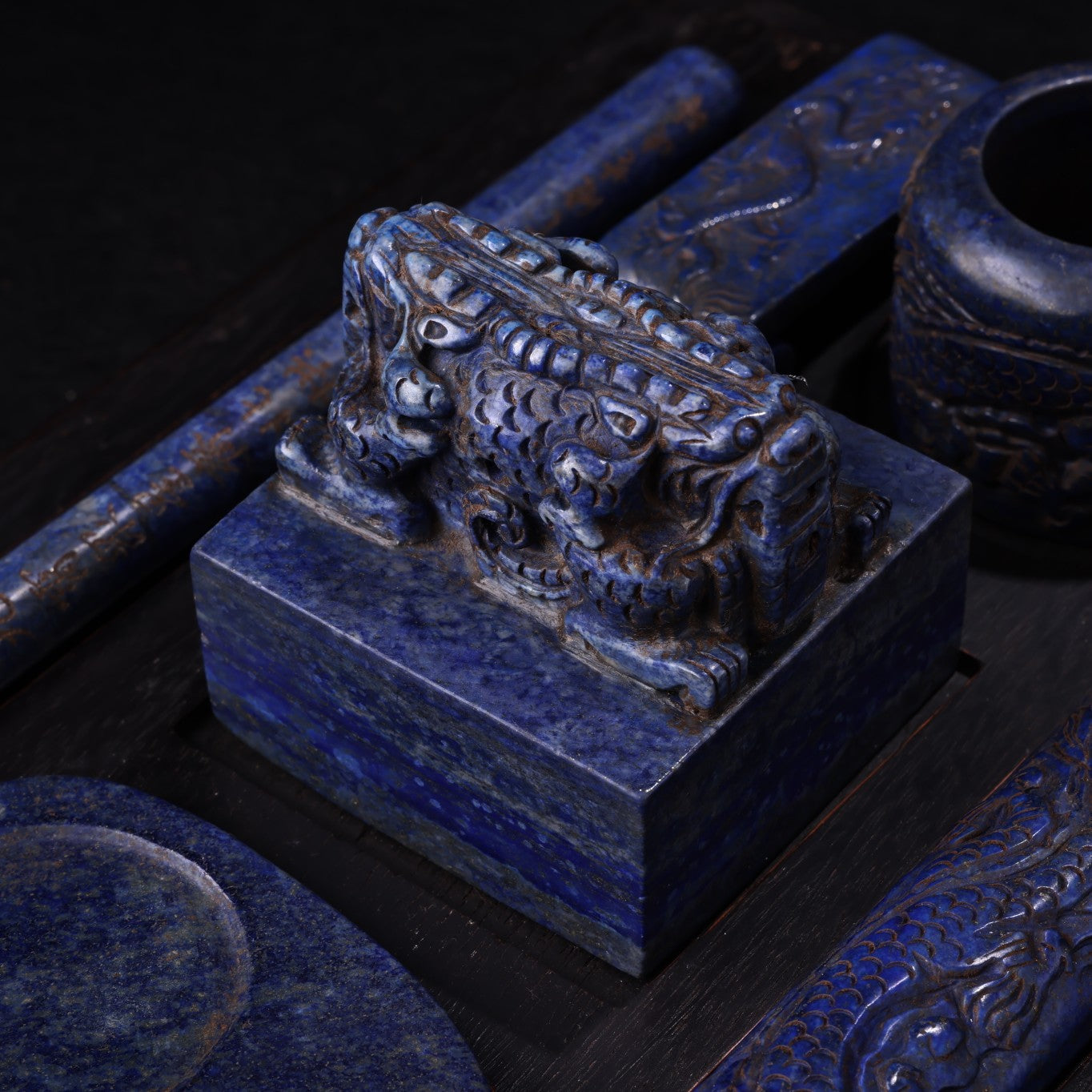 A0631 A Set Vintage Lapis Lazuli Carved Writing Instrumen