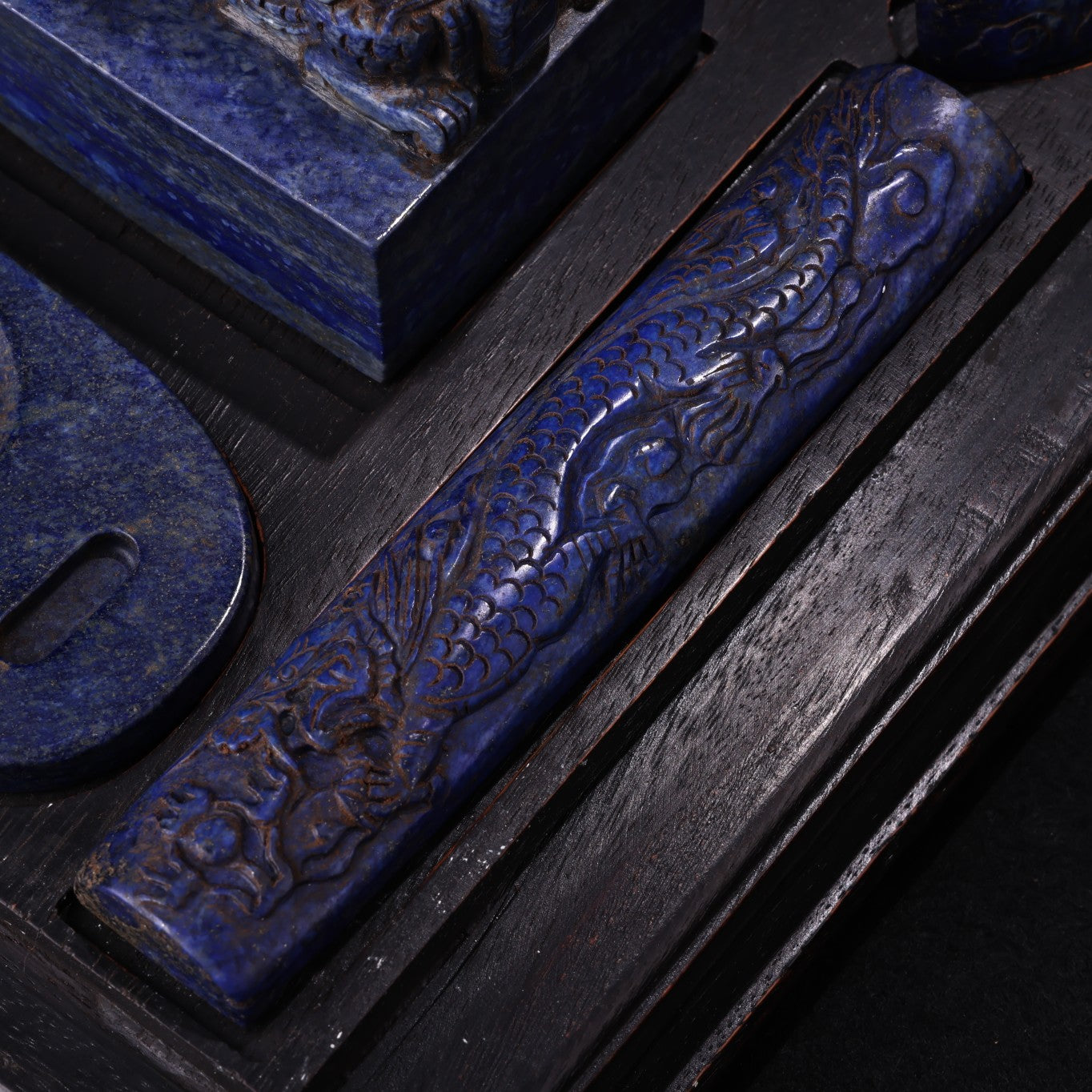 A0631 A Set Vintage Lapis Lazuli Carved Writing Instrumen