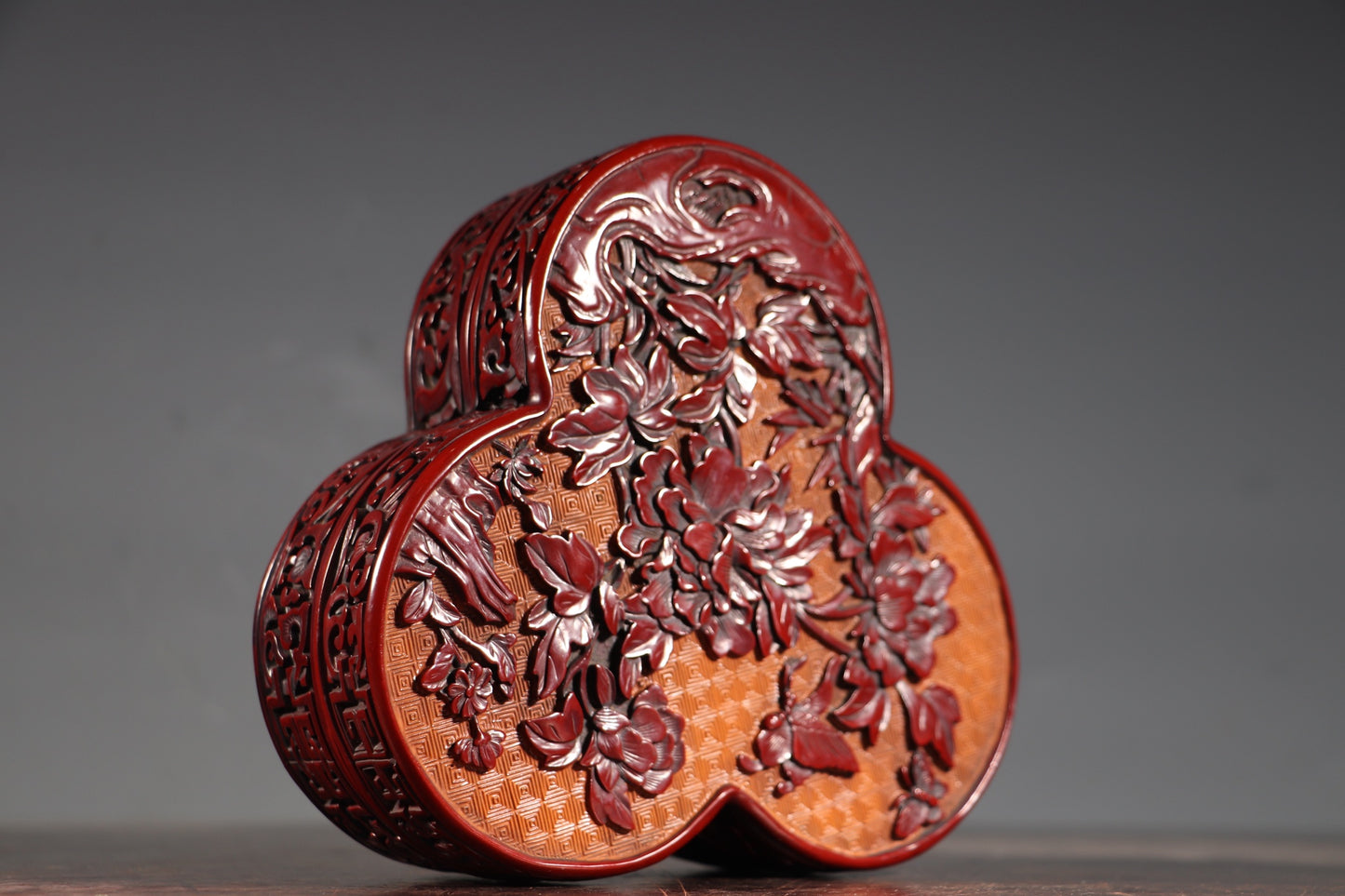 A0634 Chinese Red Lacquerware Low Relief Flowers Design Jewellery Box