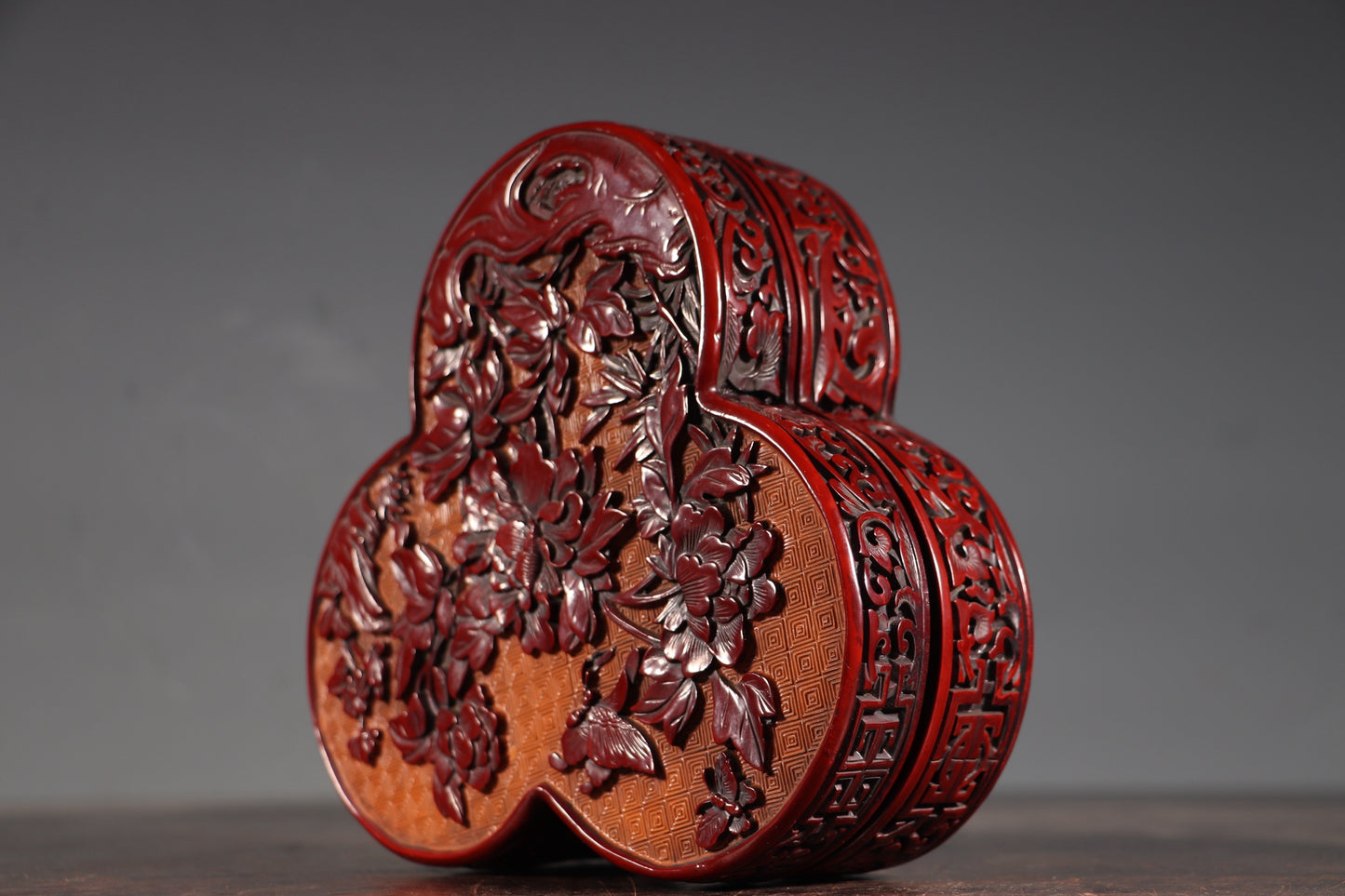 A0634 Chinese Red Lacquerware Low Relief Flowers Design Jewellery Box