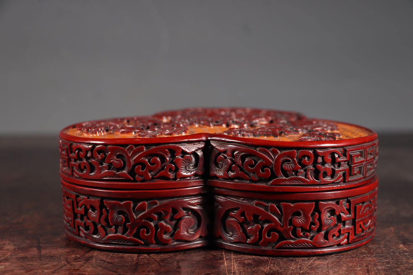 A0634 Chinese Red Lacquerware Low Relief Flowers Design Jewellery Box