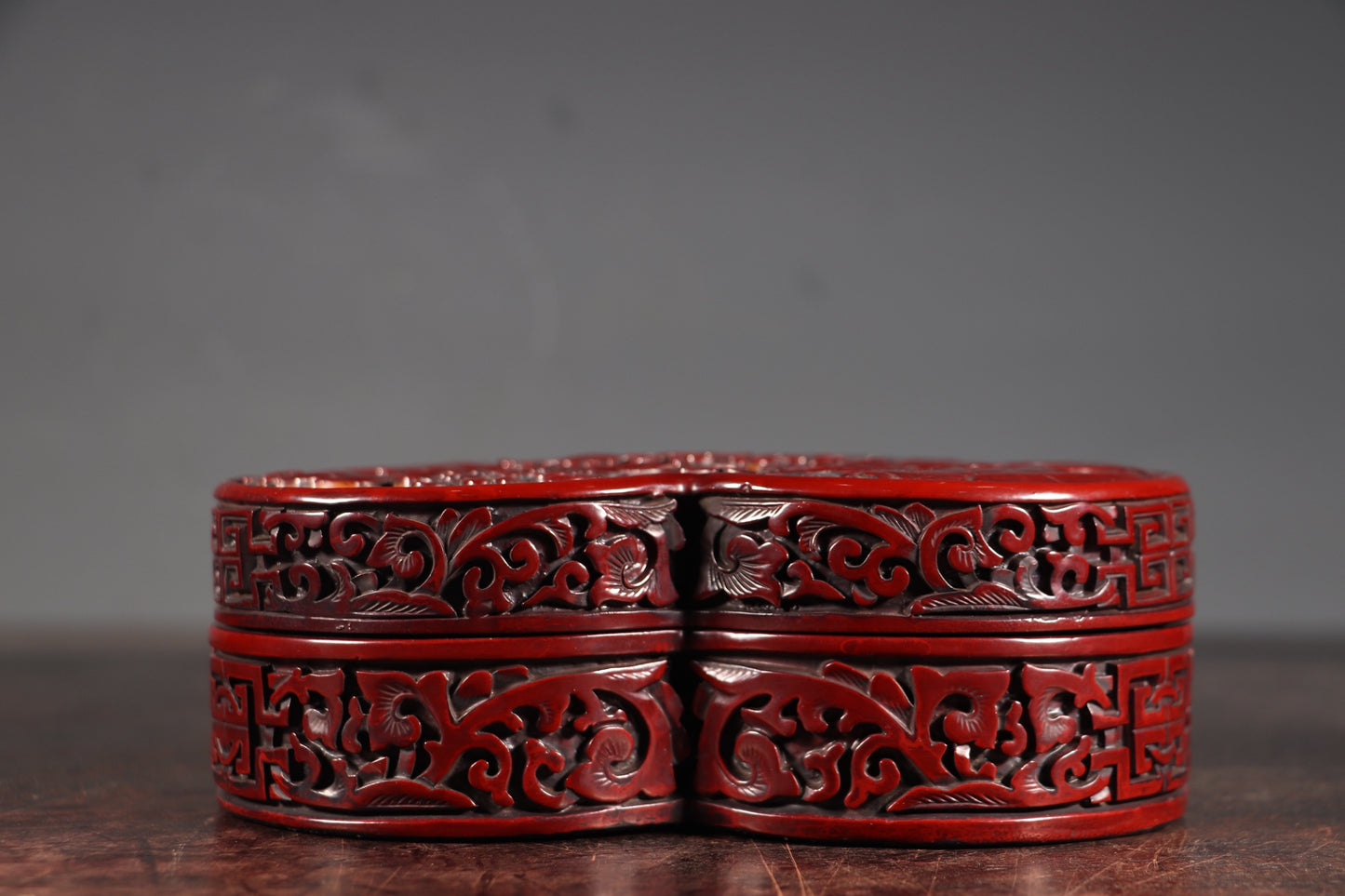 A0634 Chinese Red Lacquerware Low Relief Flowers Design Jewellery Box