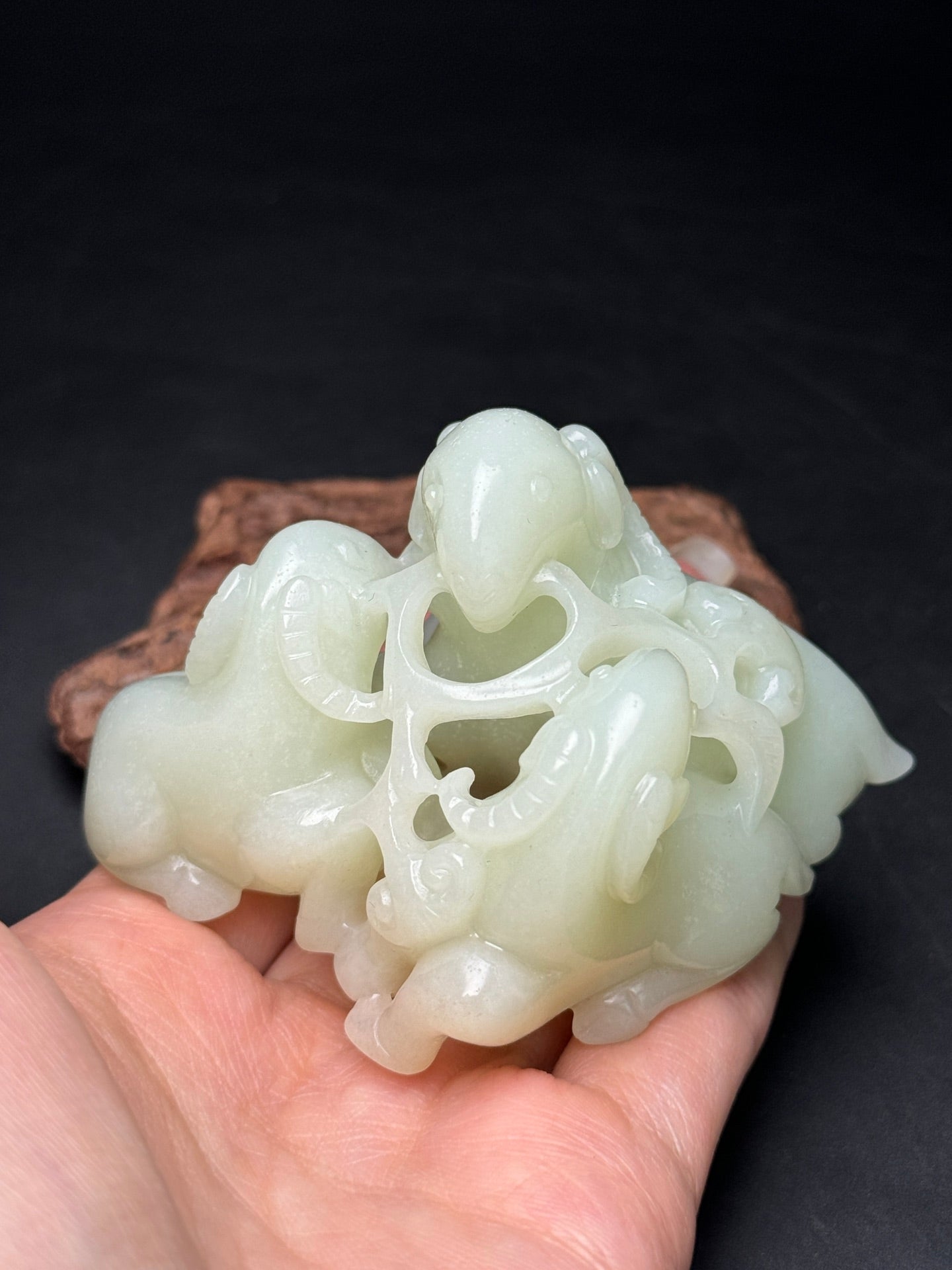 A0635 Superb Chinese Hetian Jade Carved Three Sheep Statue