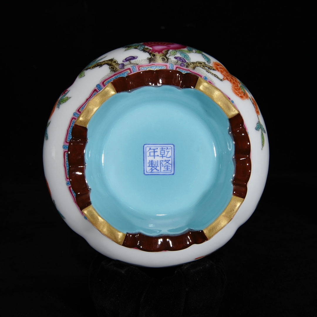A0636 Chinese Gilt Edge Famille Rose Enamel Pomegranate Design Porcelain Pot w Lid