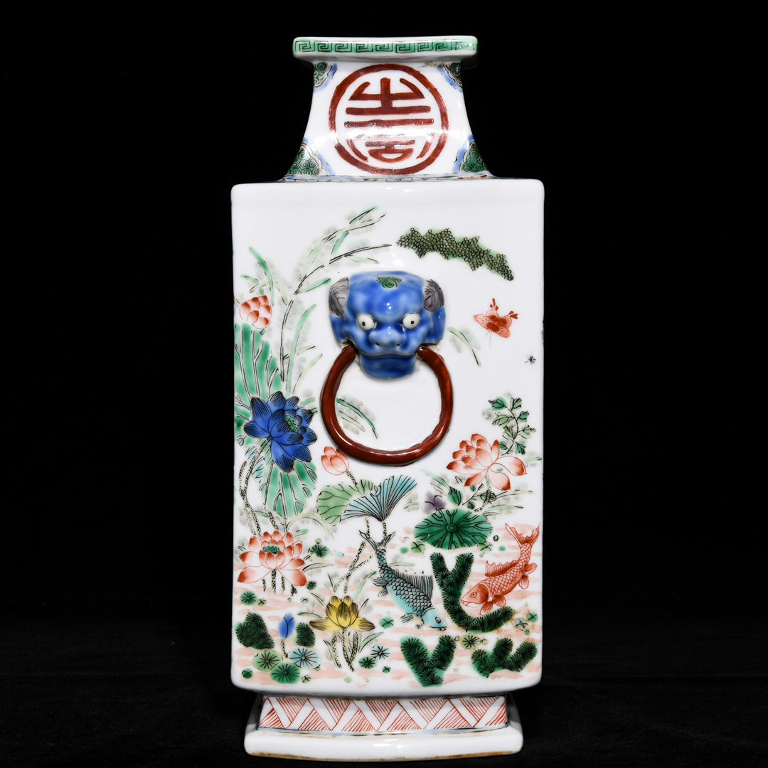 A0641 Chinese Wucai Carp Leaping Over The Dragon Gate Design Porcelain Vase