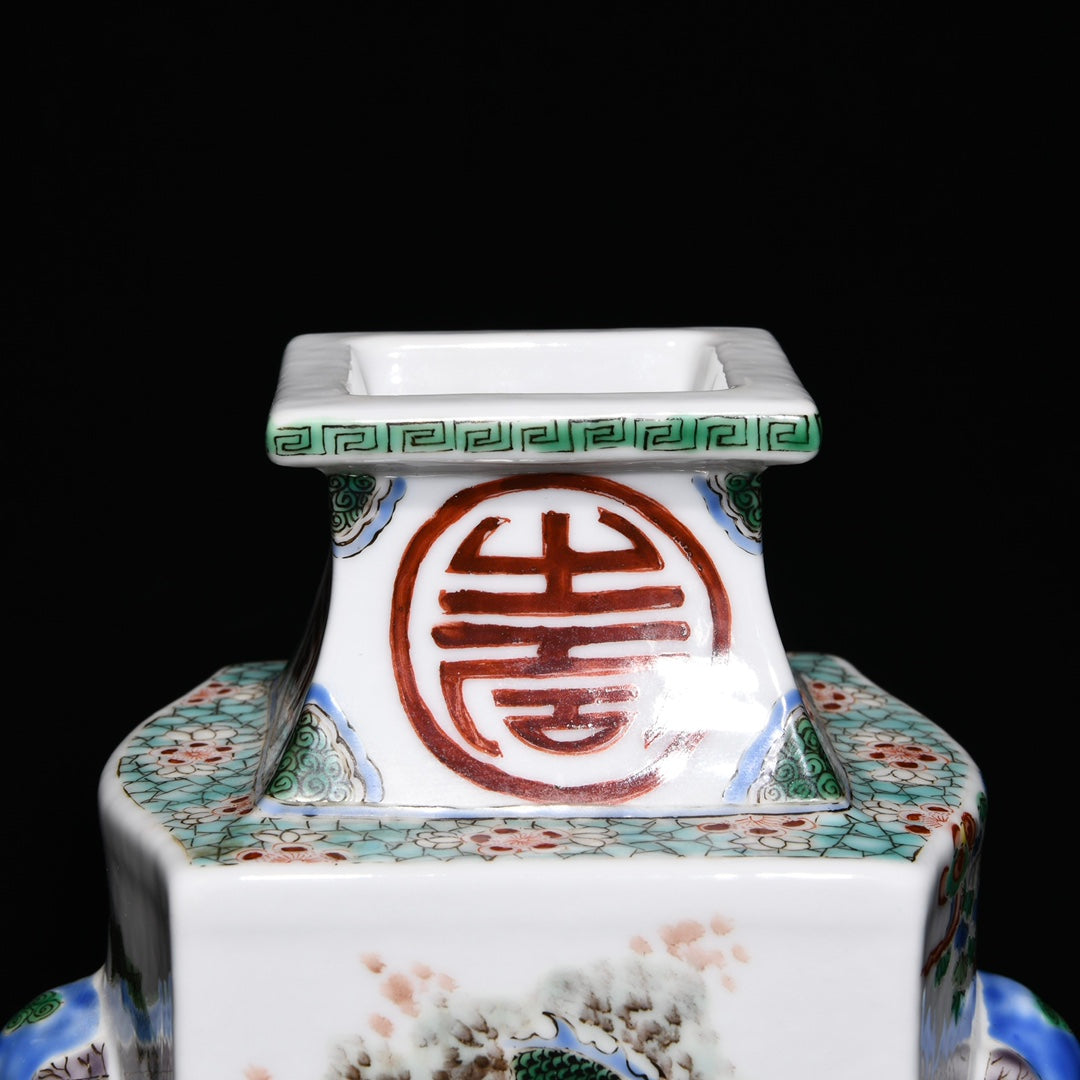 A0641 Chinese Wucai Carp Leaping Over The Dragon Gate Design Porcelain Vase