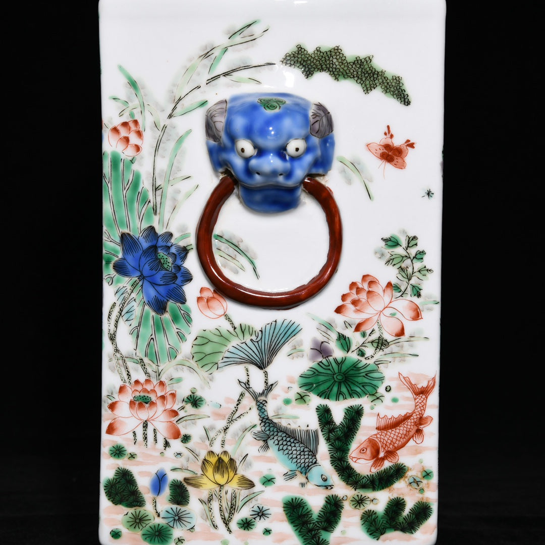 A0641 Chinese Wucai Carp Leaping Over The Dragon Gate Design Porcelain Vase