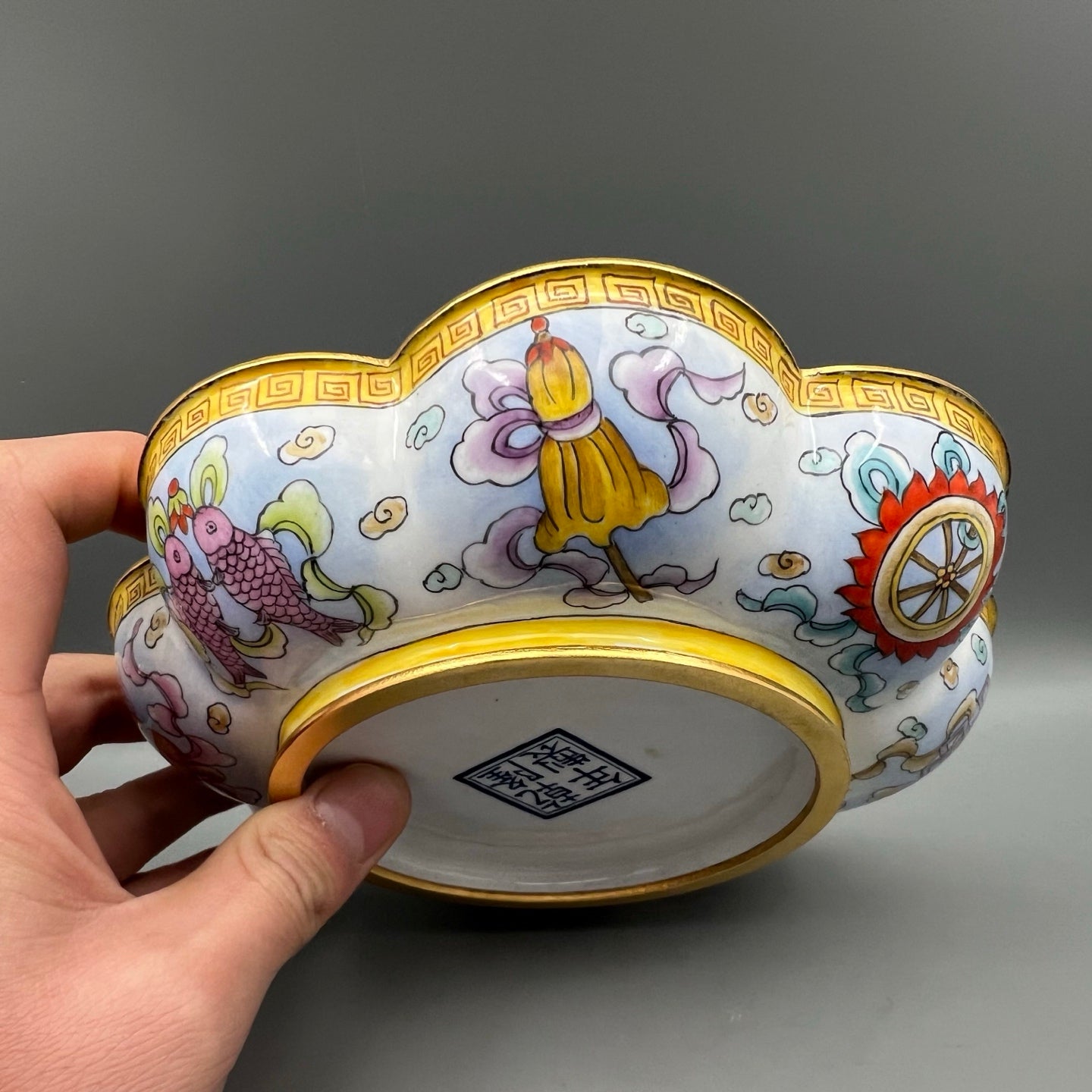 A0642 Vintage Chinese Copper Cloisonne Eight Taoism Deity Design Box
