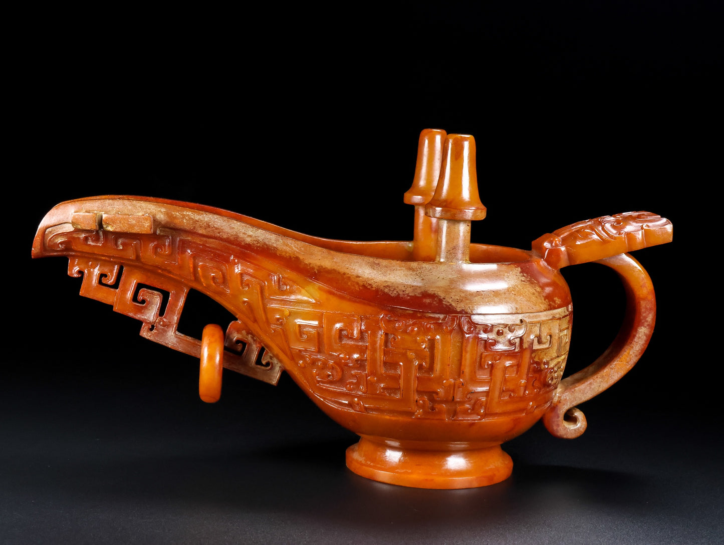 A0643 Superb Vintage Chinese Hetian Jade Carved Wine Cup