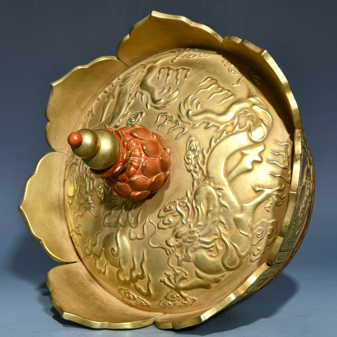A0644 Chinese Gilt Gold Iron Red Glaze Fortune Dragon Design Porcelain Crown