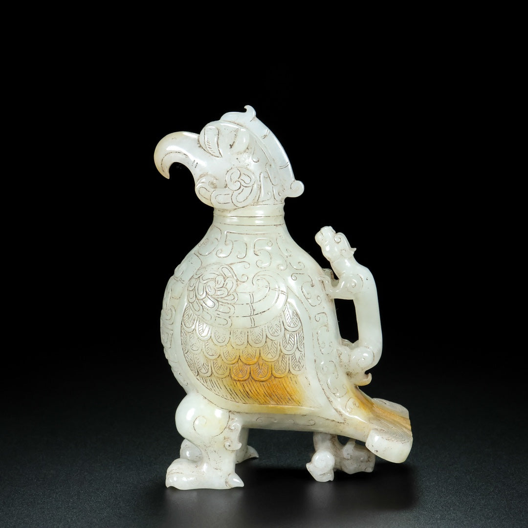 A0647 A Pair Superb Old Chinese Hetian Jade Carved Bird Statue