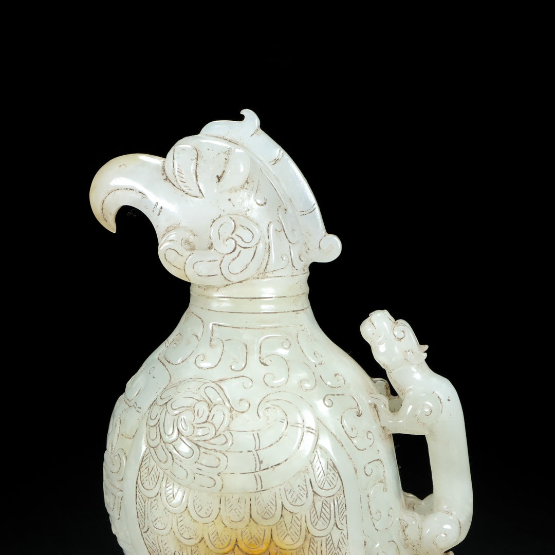 A0647 A Pair Superb Old Chinese Hetian Jade Carved Bird Statue