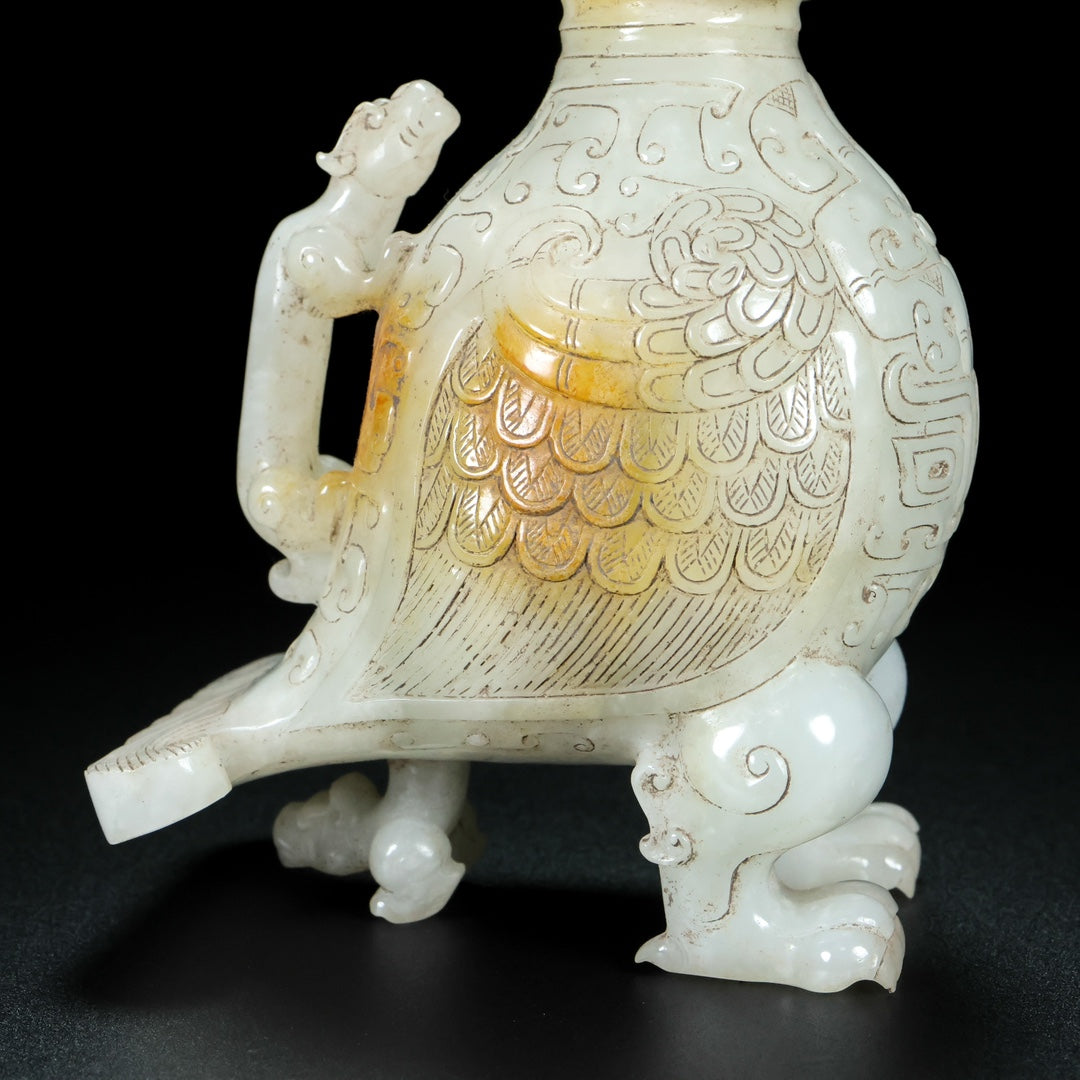 A0647 A Pair Superb Old Chinese Hetian Jade Carved Bird Statue