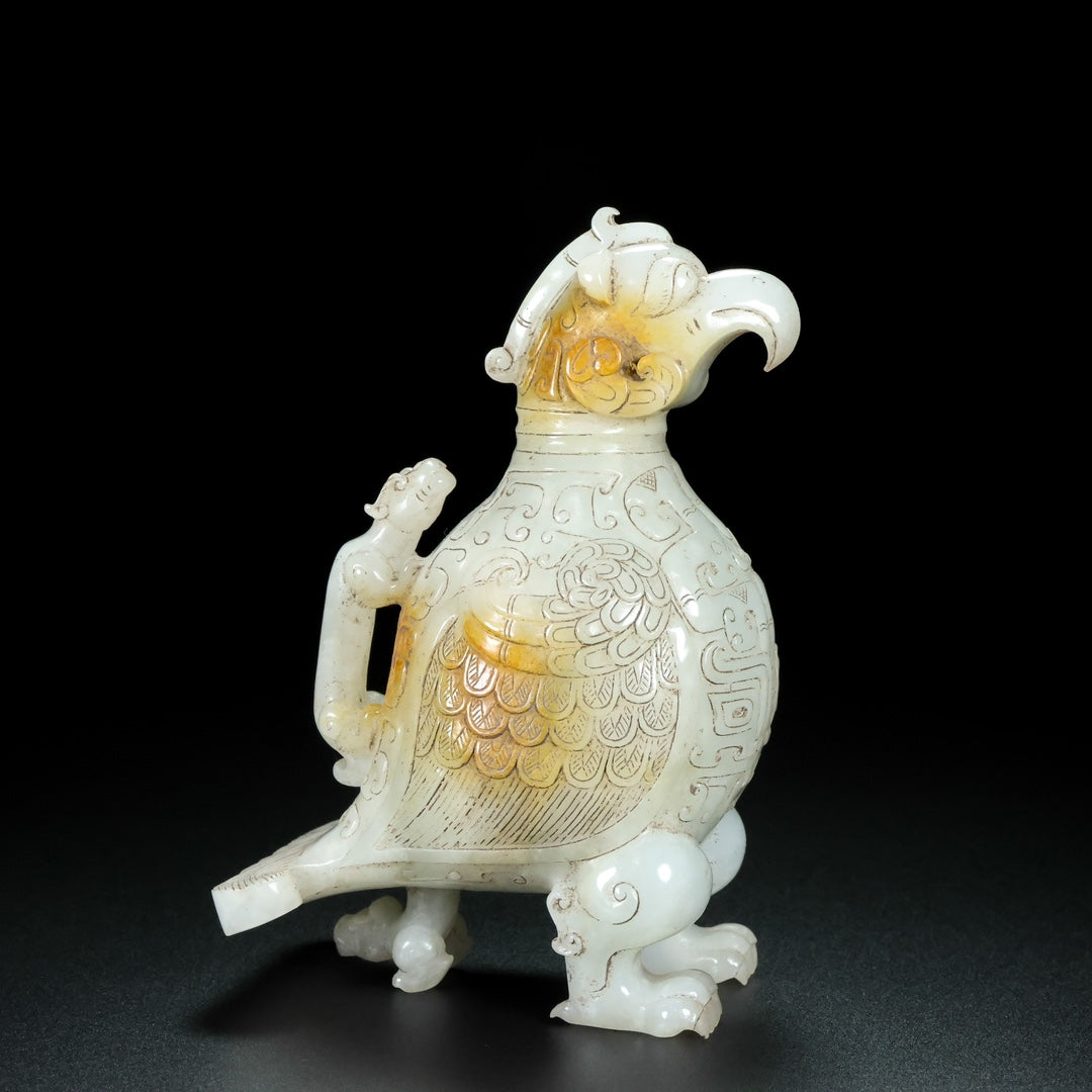 A0647 A Pair Superb Old Chinese Hetian Jade Carved Bird Statue