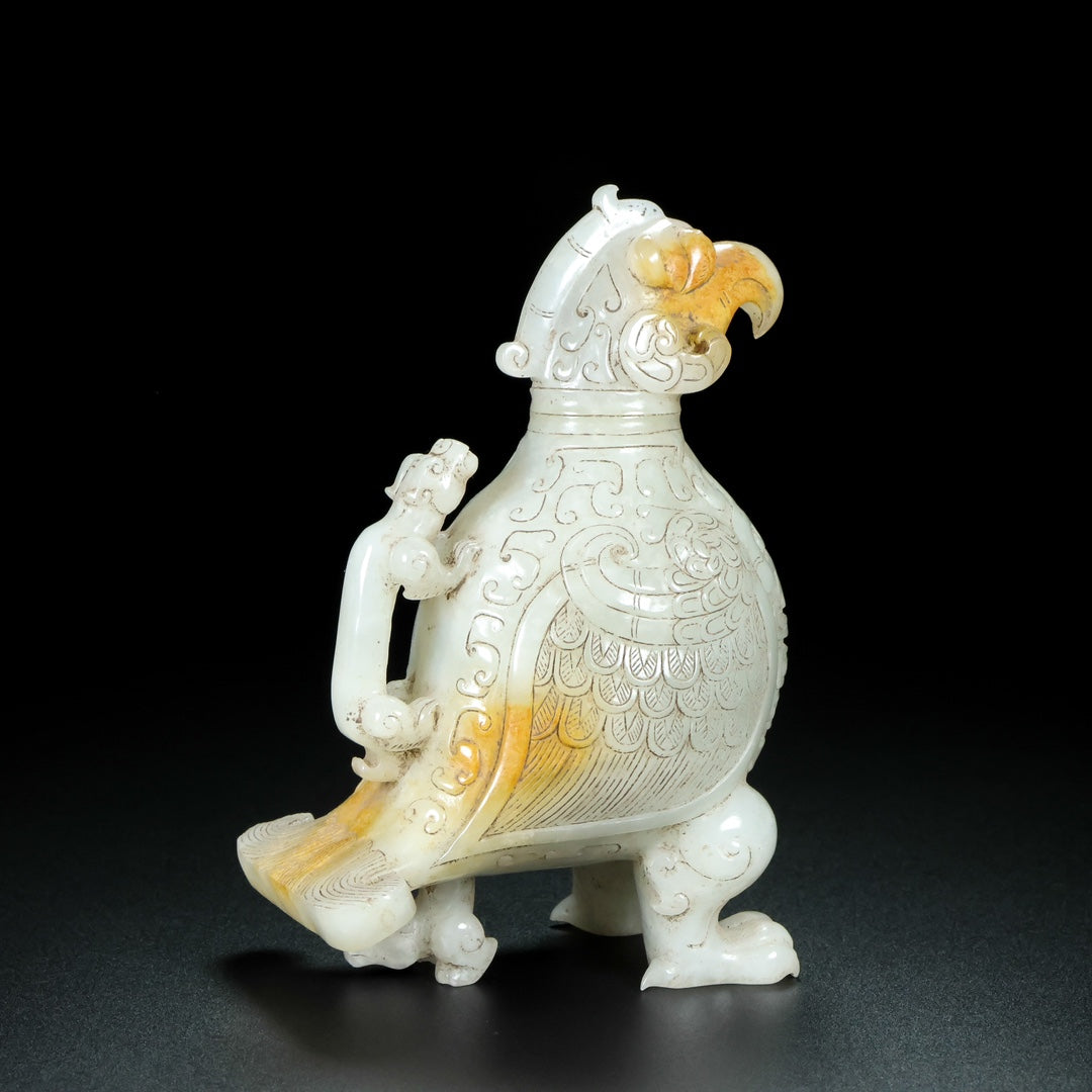 A0647 A Pair Superb Old Chinese Hetian Jade Carved Bird Statue