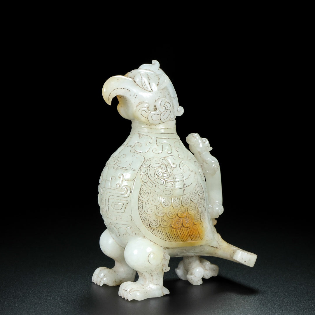 A0647 A Pair Superb Old Chinese Hetian Jade Carved Bird Statue