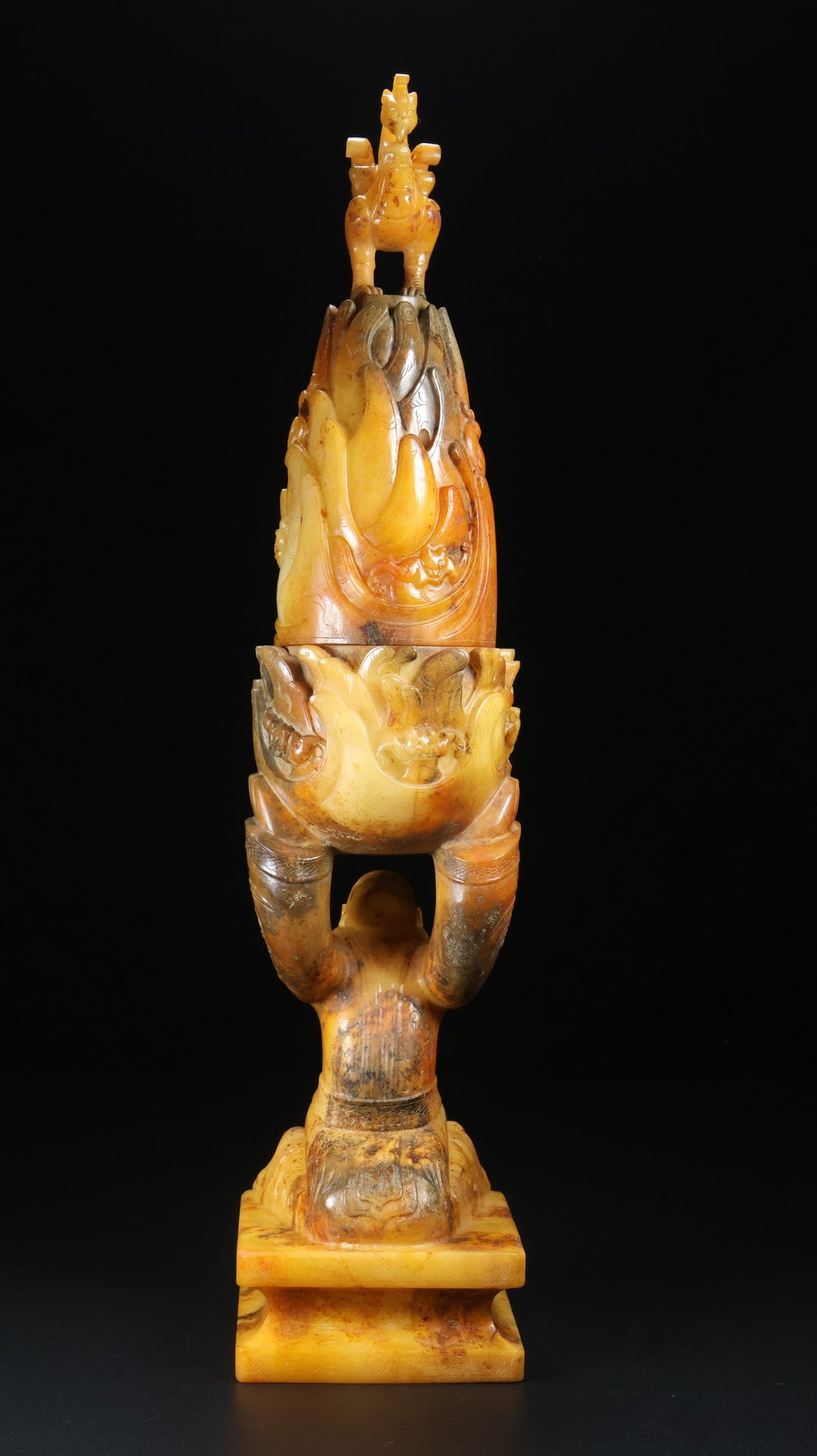 A0652 Vintage Chinese Hetian Jade Carved Figure Incense Burner