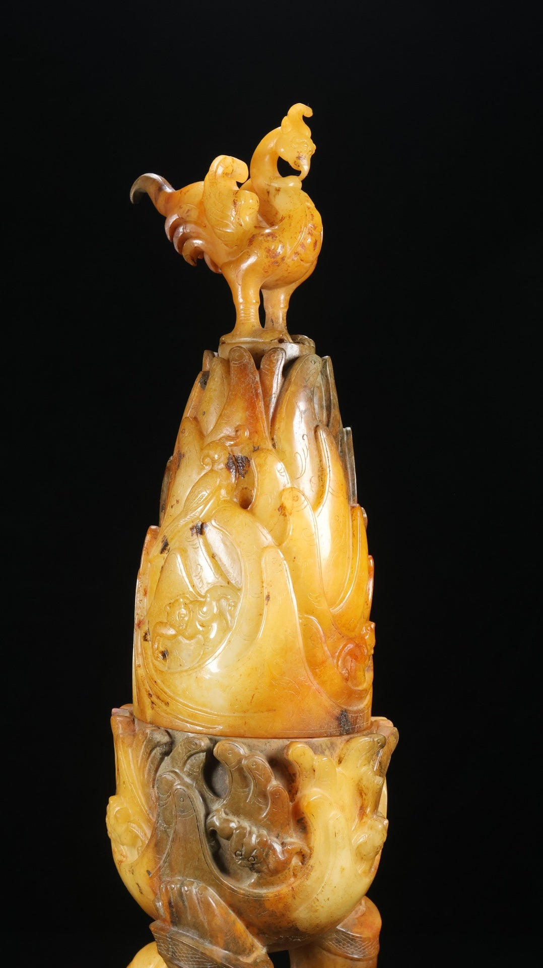 A0652 Vintage Chinese Hetian Jade Carved Figure Incense Burner
