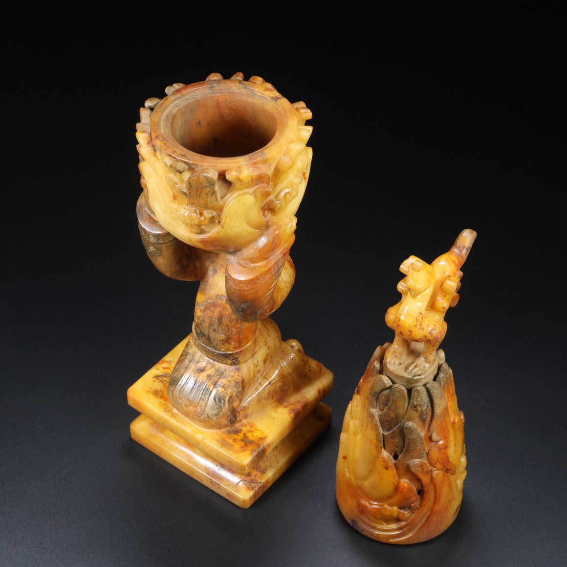 A0652 Vintage Chinese Hetian Jade Carved Figure Incense Burner
