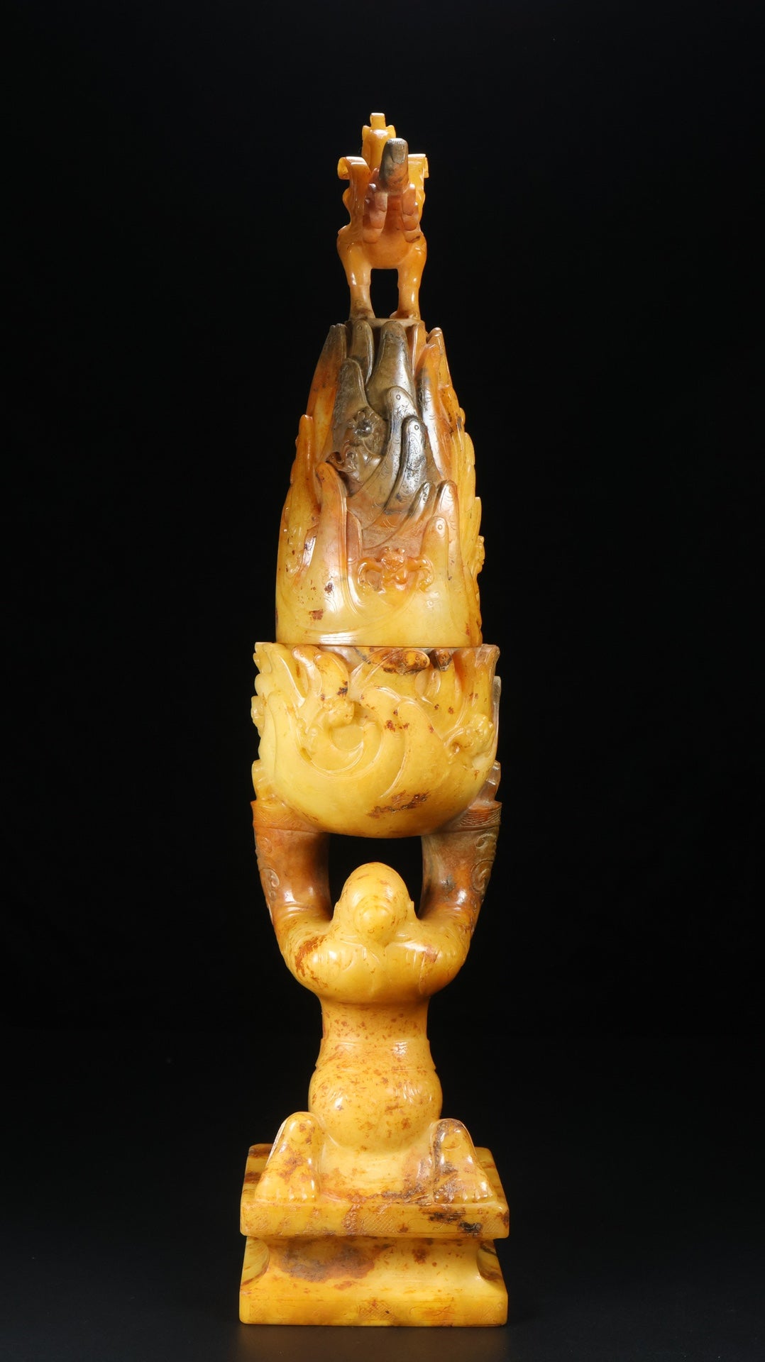 A0652 Vintage Chinese Hetian Jade Carved Figure Incense Burner