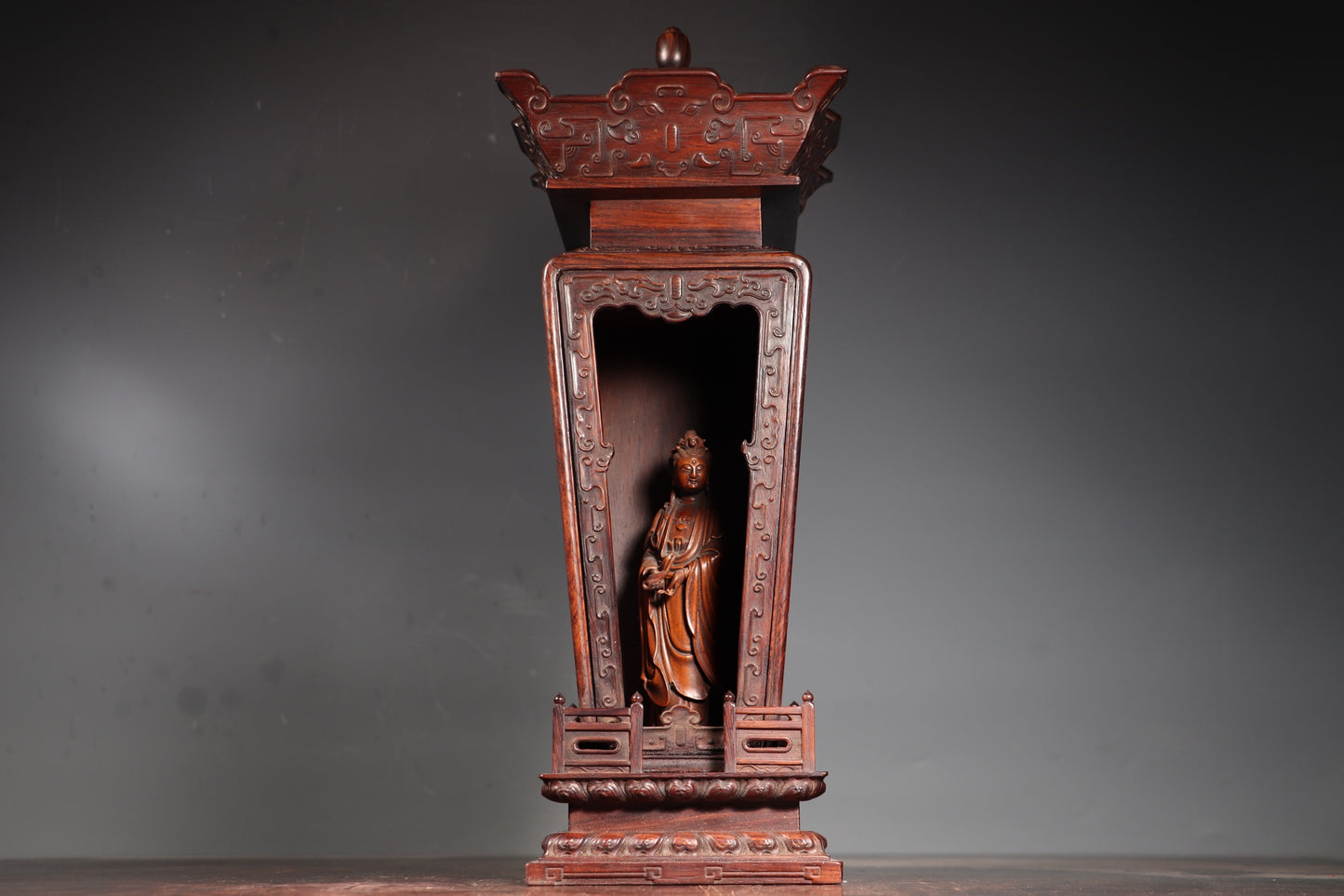 A0655 Vintage Chinese Huanghuali Wood Carved Shrines Statue