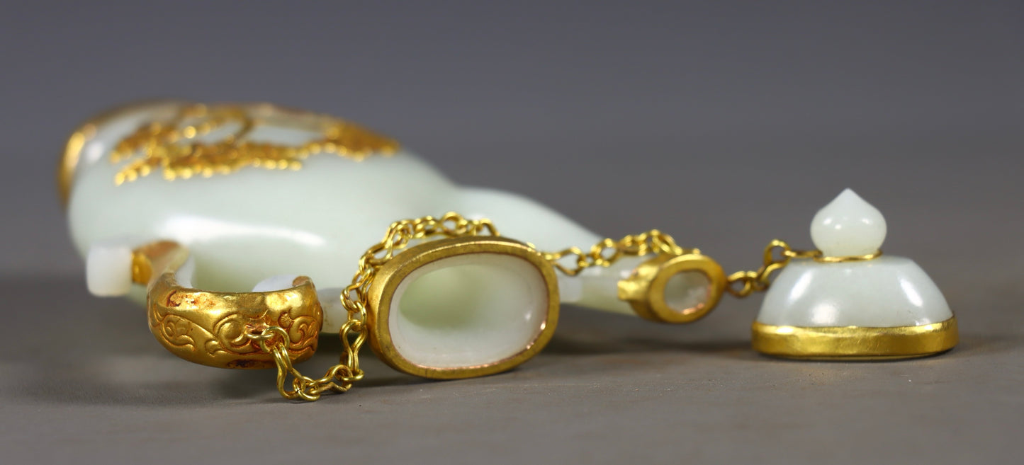 A0666 Chinese Inlaying Gold Edge Hetian Jade Wine Pot