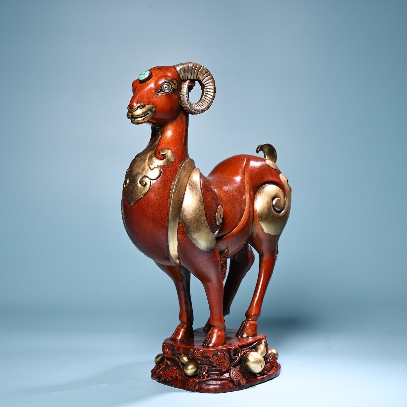 A0675 Vintage Chinese Gilt Gold Copper Fortune Sheep Statue