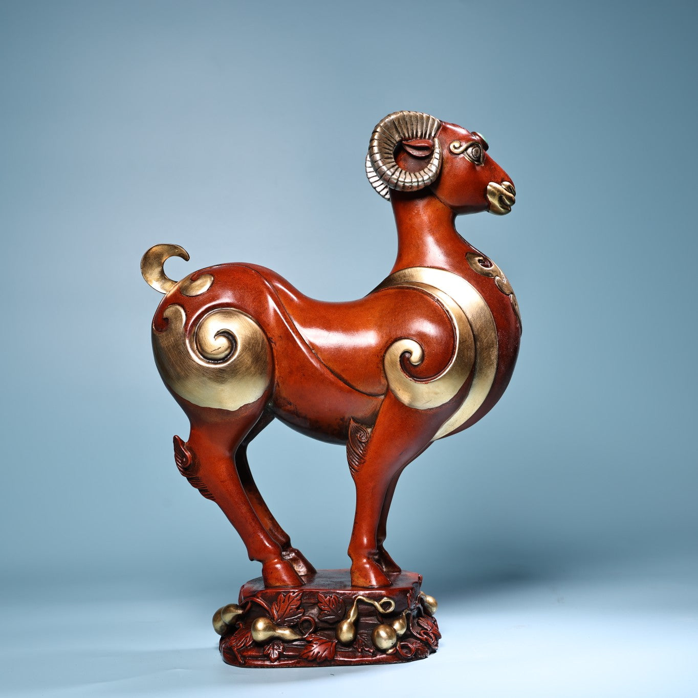 A0675 Vintage Chinese Gilt Gold Copper Fortune Sheep Statue