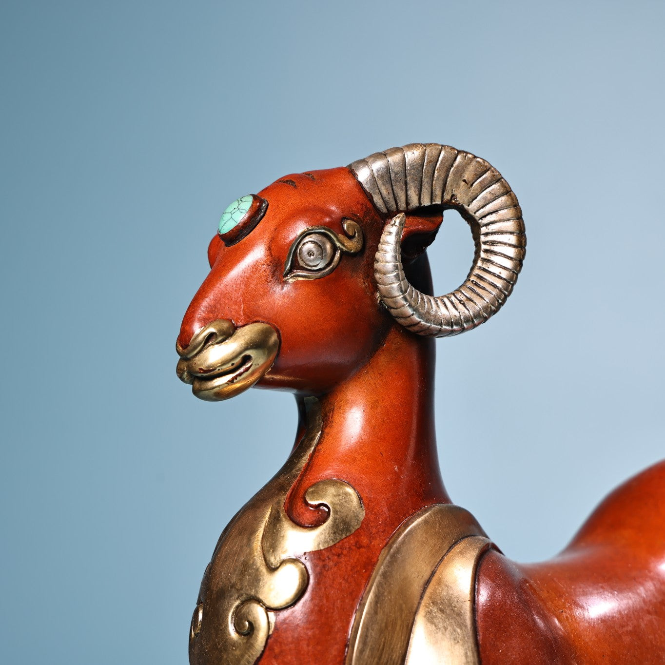 A0675 Vintage Chinese Gilt Gold Copper Fortune Sheep Statue
