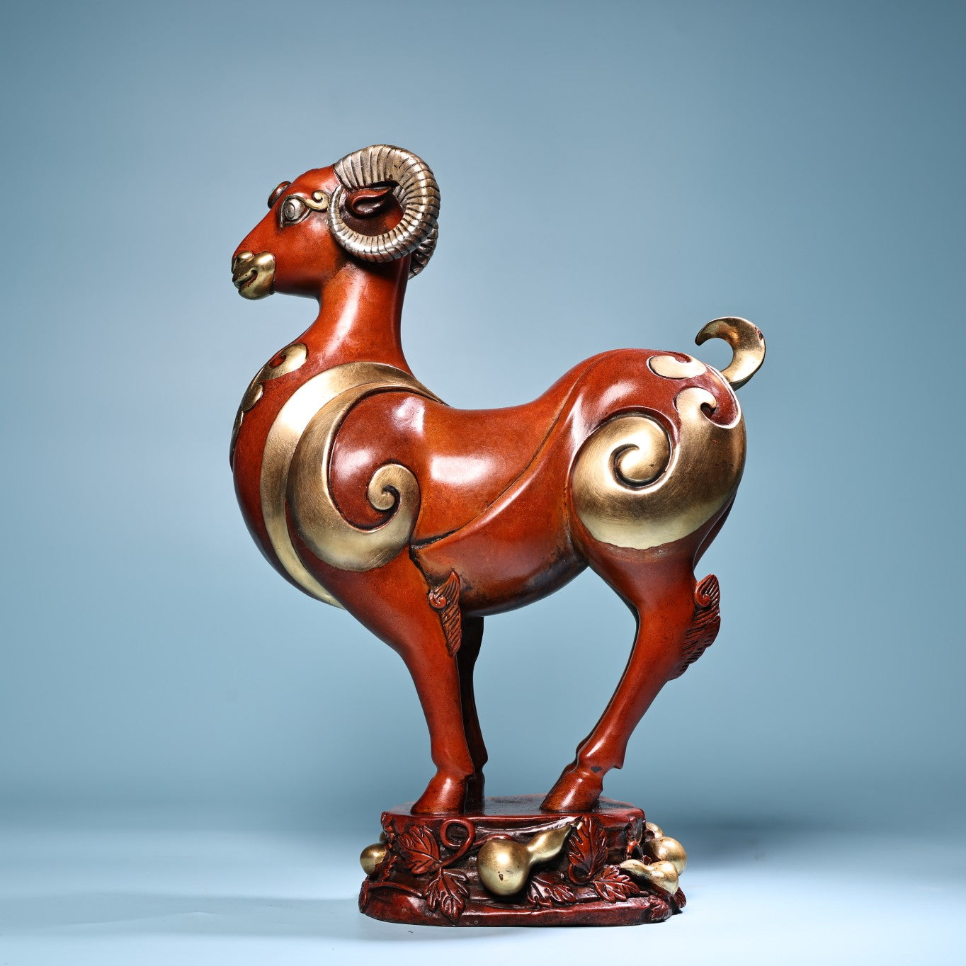 A0675 Vintage Chinese Gilt Gold Copper Fortune Sheep Statue