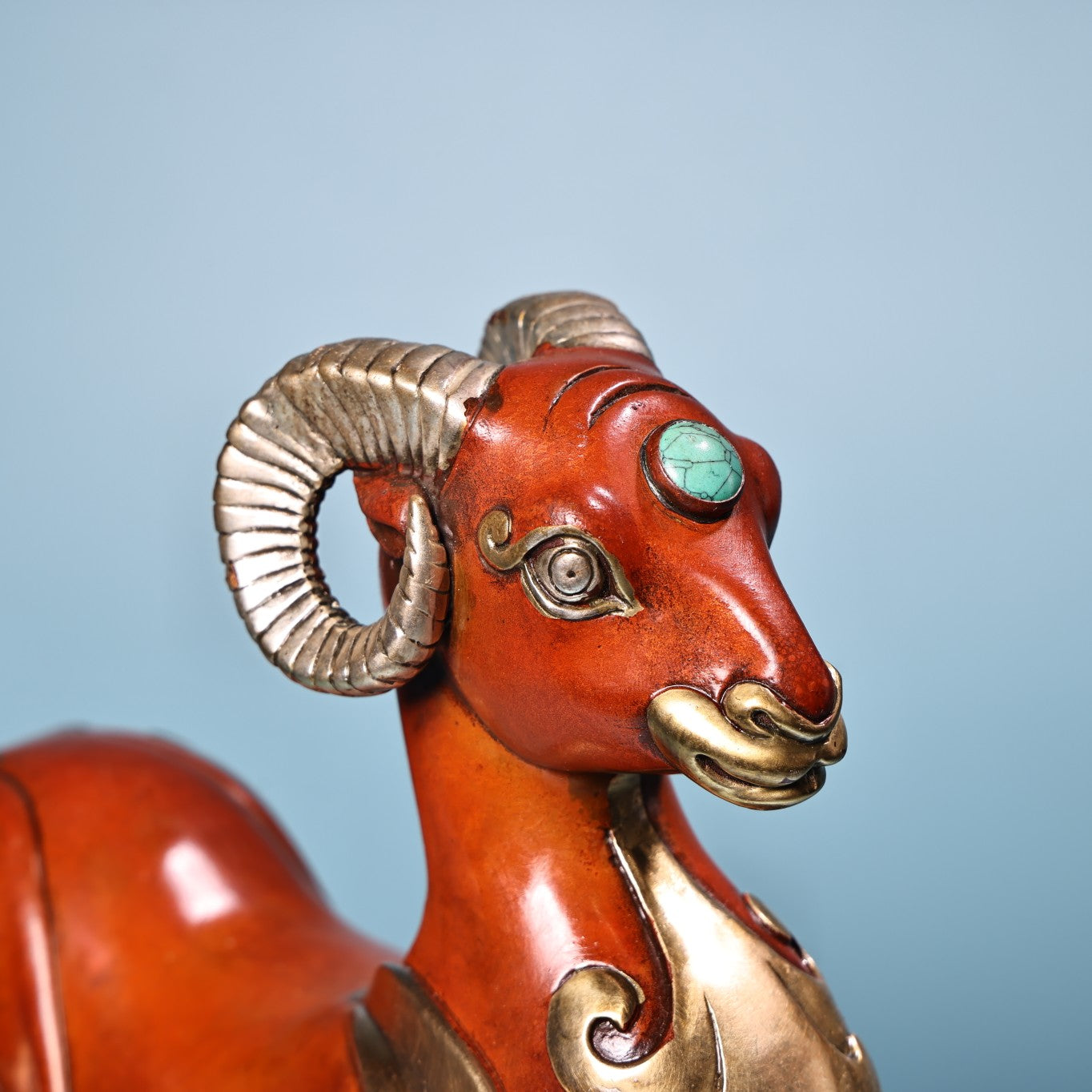 A0675 Vintage Chinese Gilt Gold Copper Fortune Sheep Statue