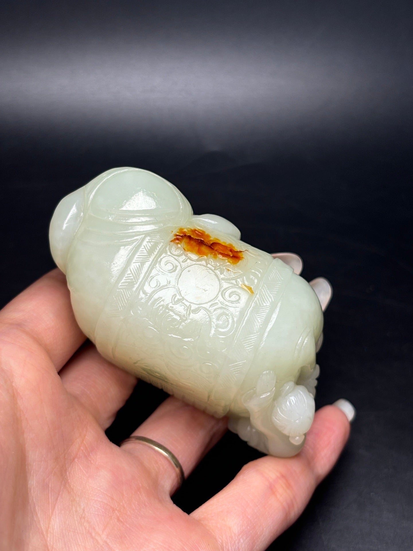 A0685 Superb Chinese Hetian Jade Carved Elephant & Kid Statue