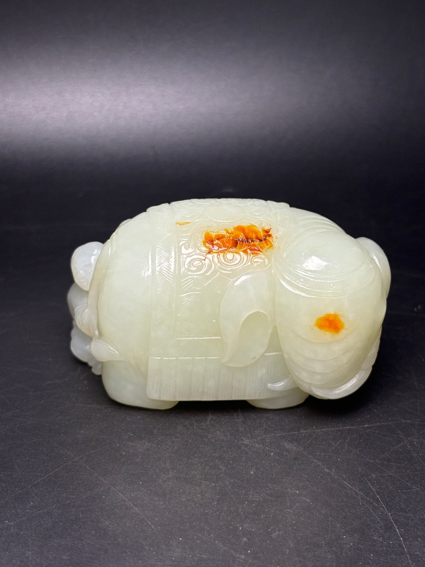 A0685 Superb Chinese Hetian Jade Carved Elephant & Kid Statue