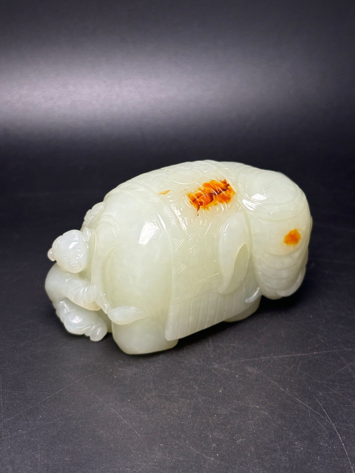 A0685 Superb Chinese Hetian Jade Carved Elephant & Kid Statue