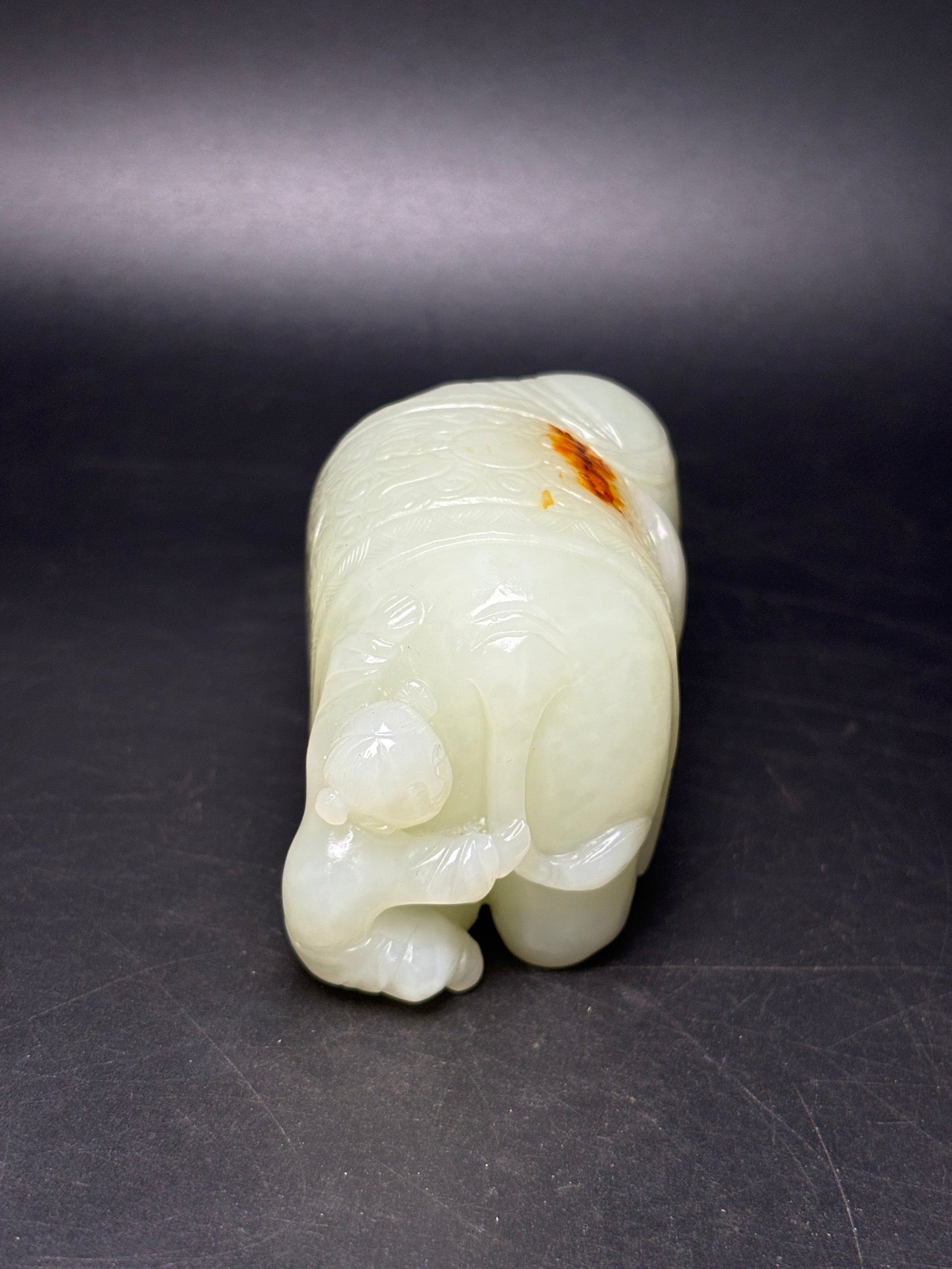 A0685 Superb Chinese Hetian Jade Carved Elephant & Kid Statue